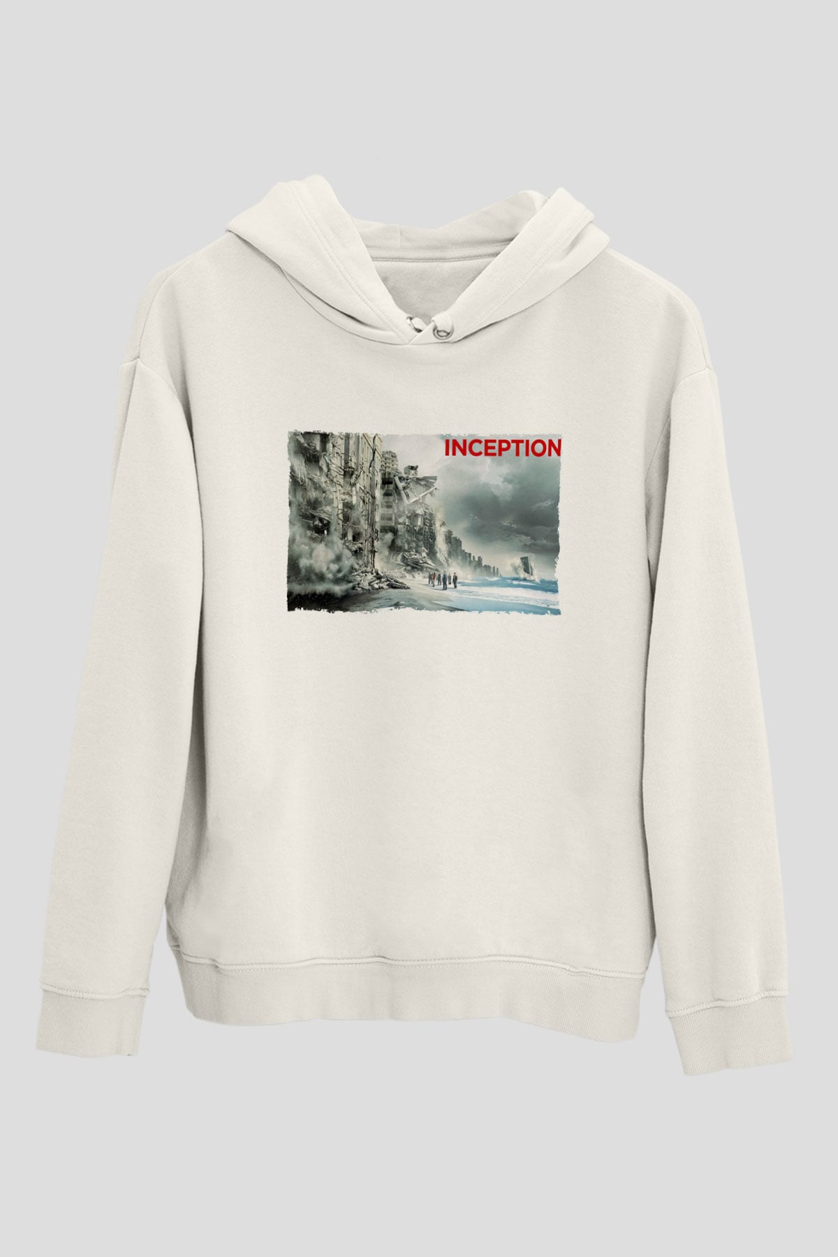 Unisex Başlangıç - Inception Baskılı Beyaz Kapüşonlu Sweatshirt
