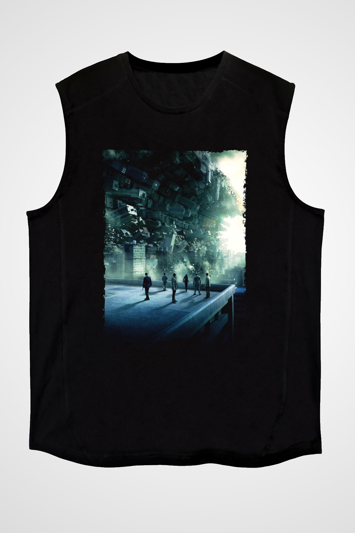 Unisex Başlangıç (Inception) Baskılı Siyah Kolsuz Tshirt