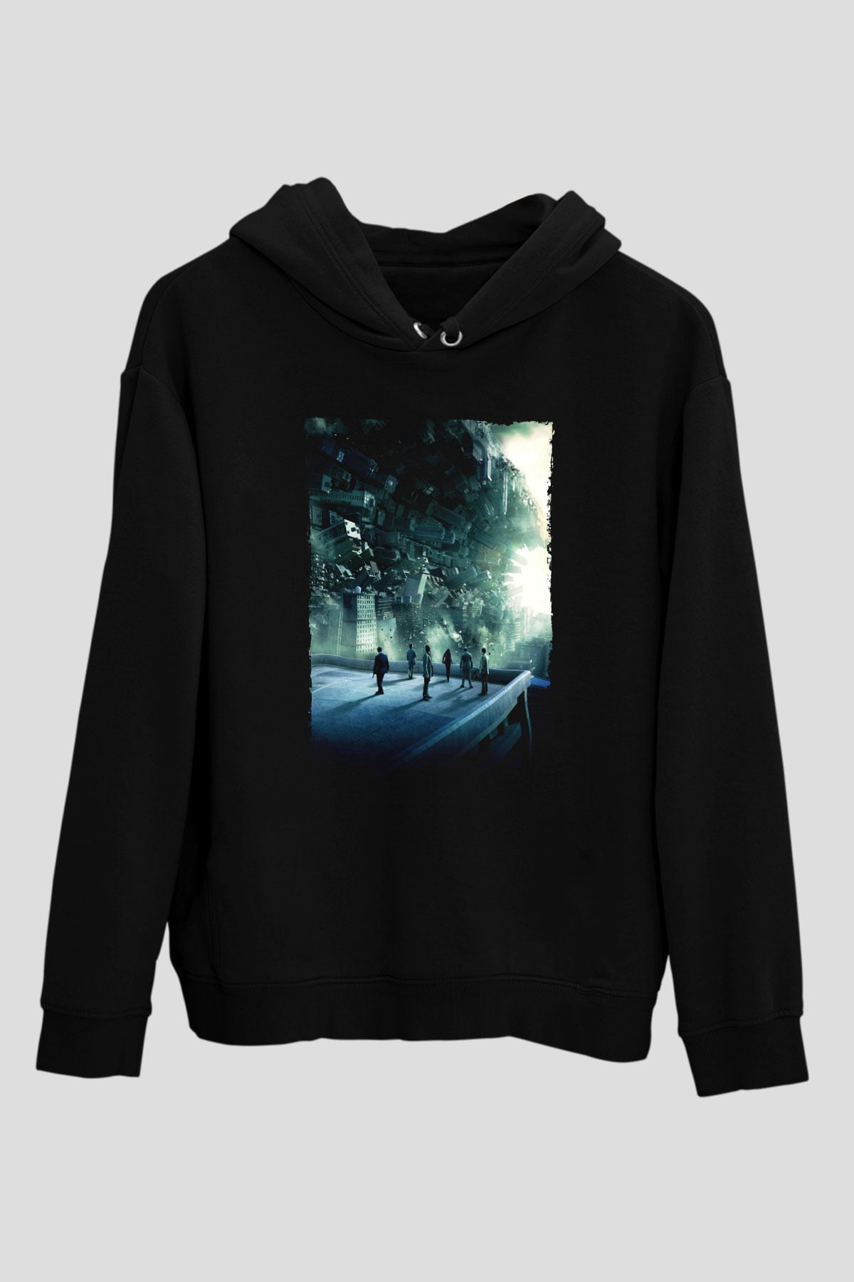 Unisex Başlangıç (Inception) Baskılı Siyah Kapüşonlu Sweatshirt