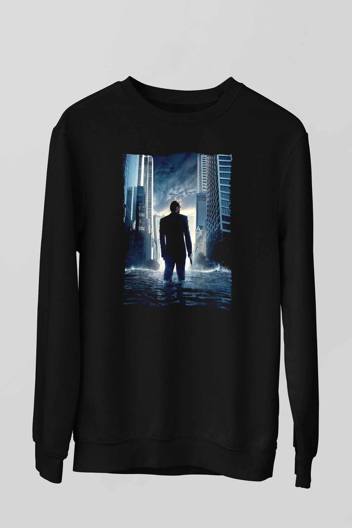 Unisex Başlangıç (Inception) Baskılı Siyah Sweatshirt