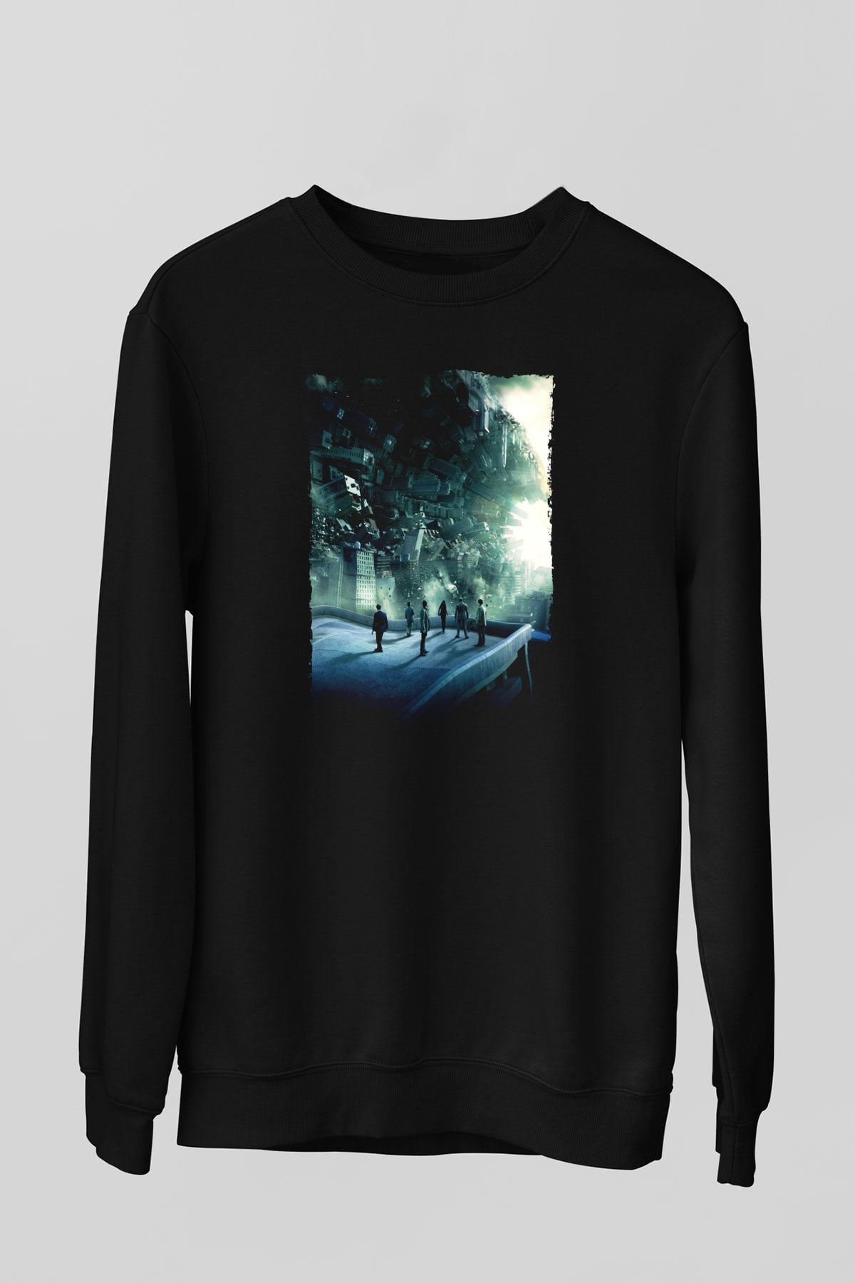 Unisex Başlangıç (Inception) Baskılı Siyah Sweatshirt