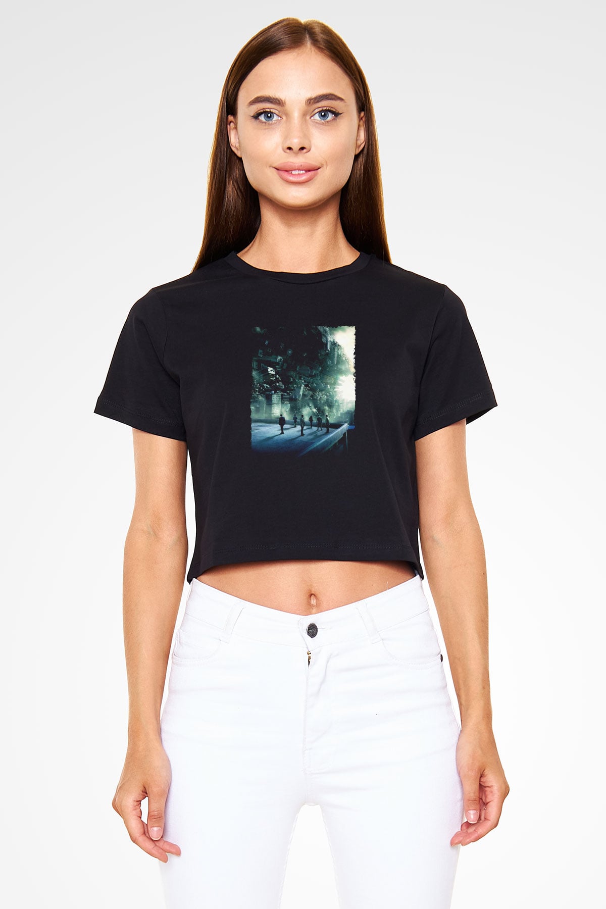 Unisex Başlangıç (Inception) Baskılı Siyah Crop Top Tshirt