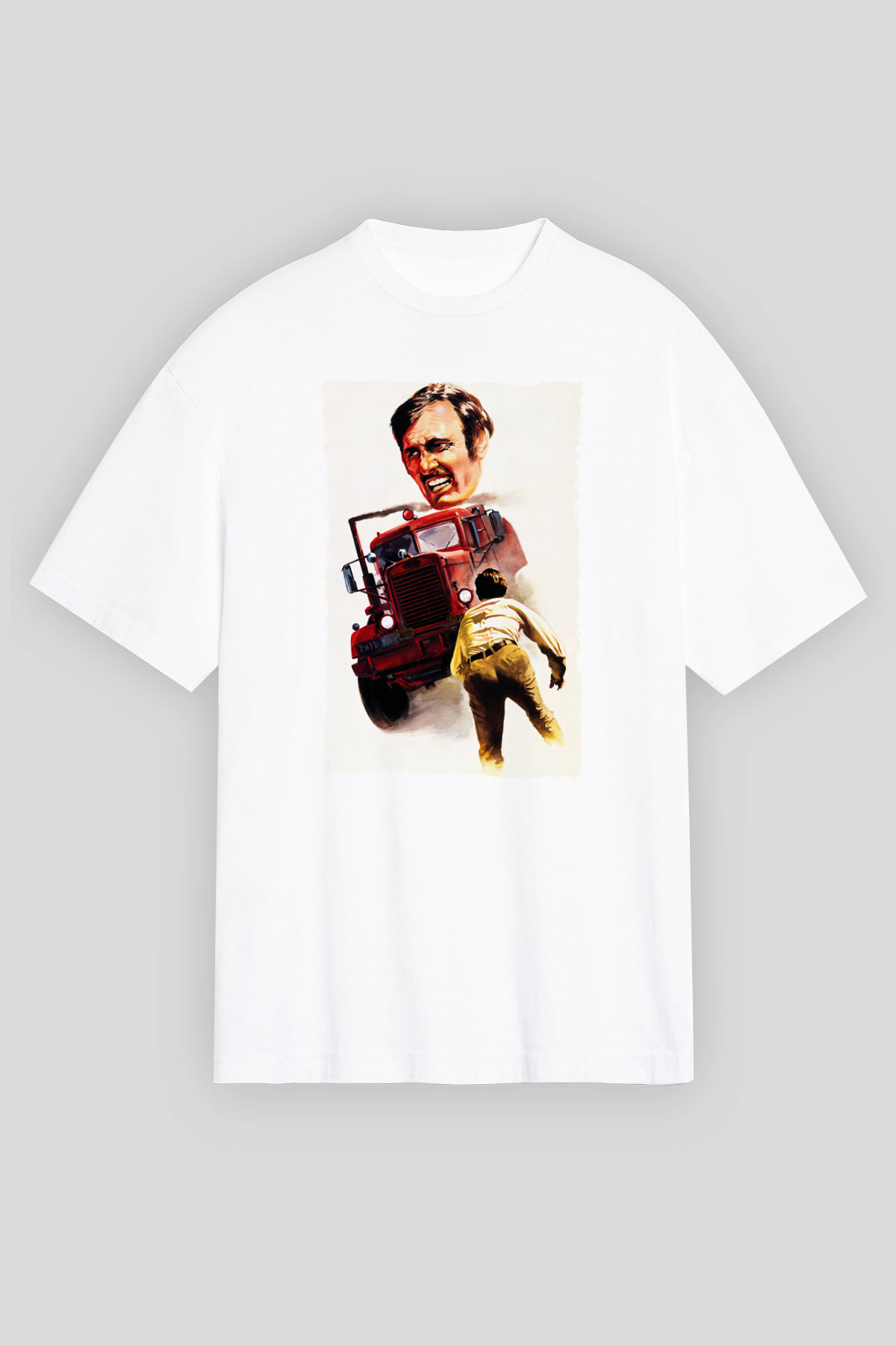 Unisex Belâ (Duel) Baskılı Beyaz Oversize Oversize T-shirt