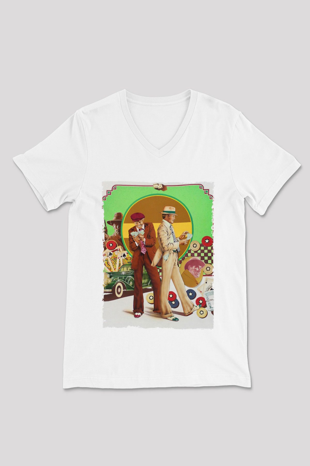 Unisex Belalılar (The Sting) Baskılı Beyaz V Yaka T-shirt
