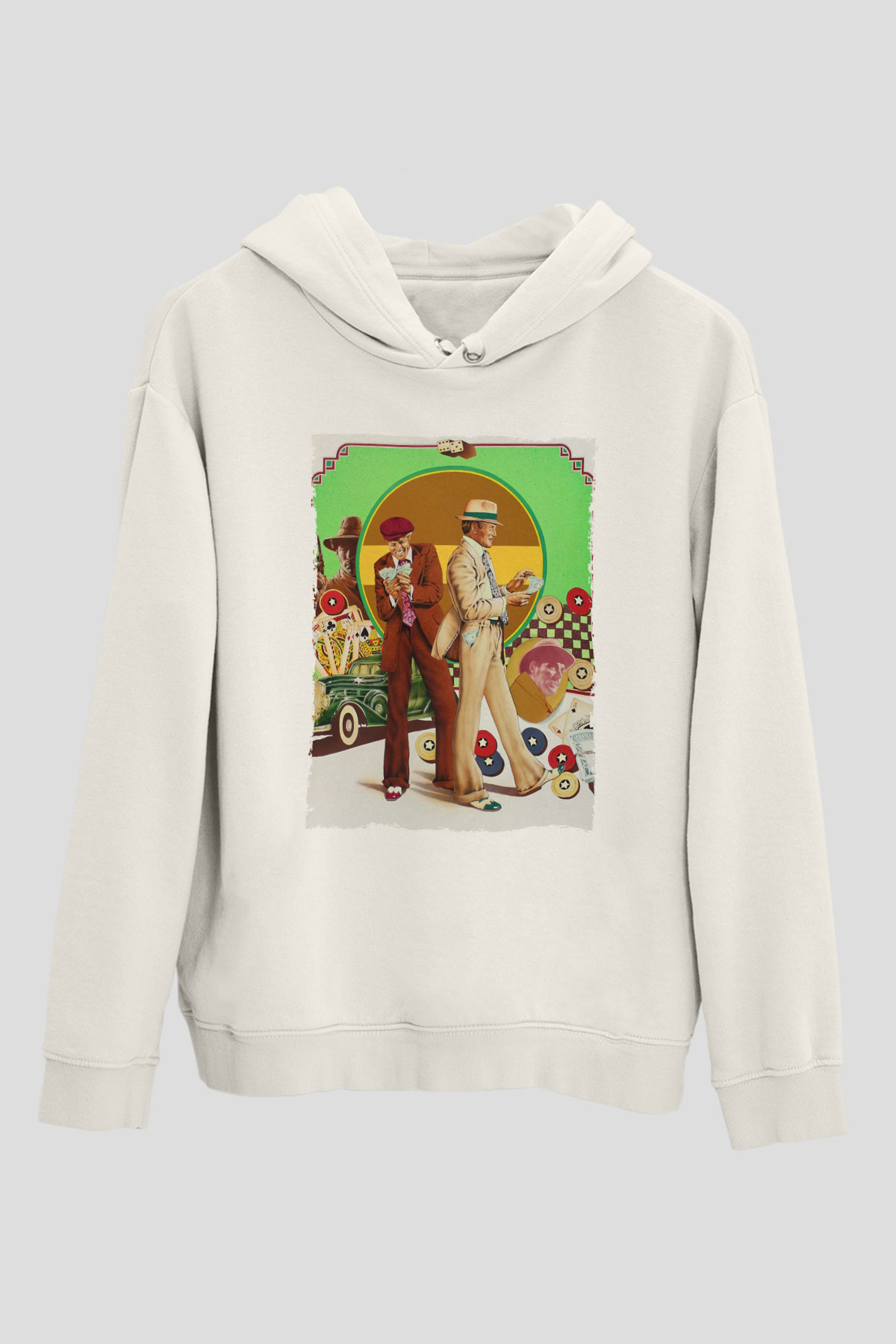 Unisex Belalılar (The Sting) Baskılı Beyaz Kapüşonlu Sweatshirt