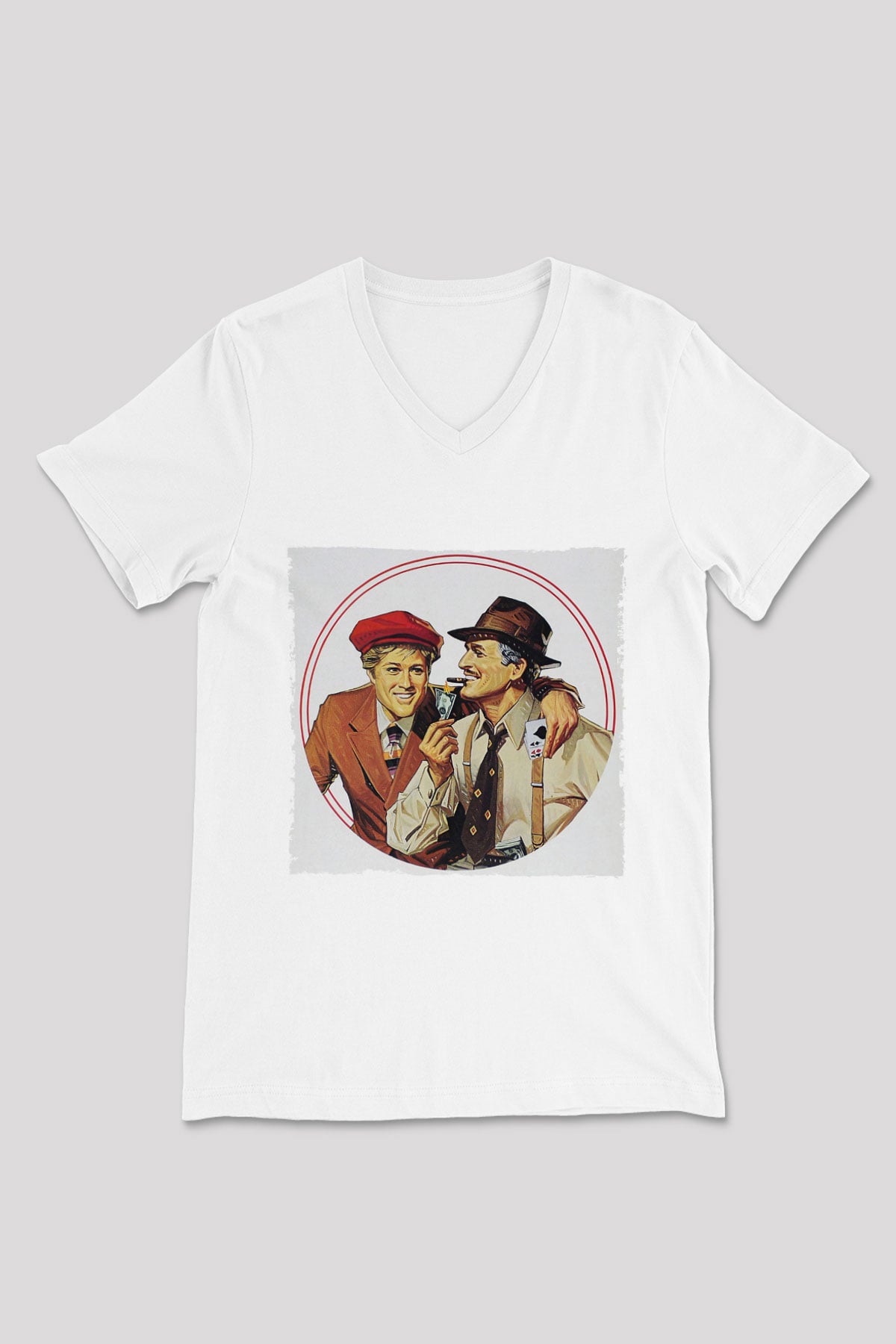 Unisex Belalılar (The Sting) Baskılı Beyaz V Yaka Tişört