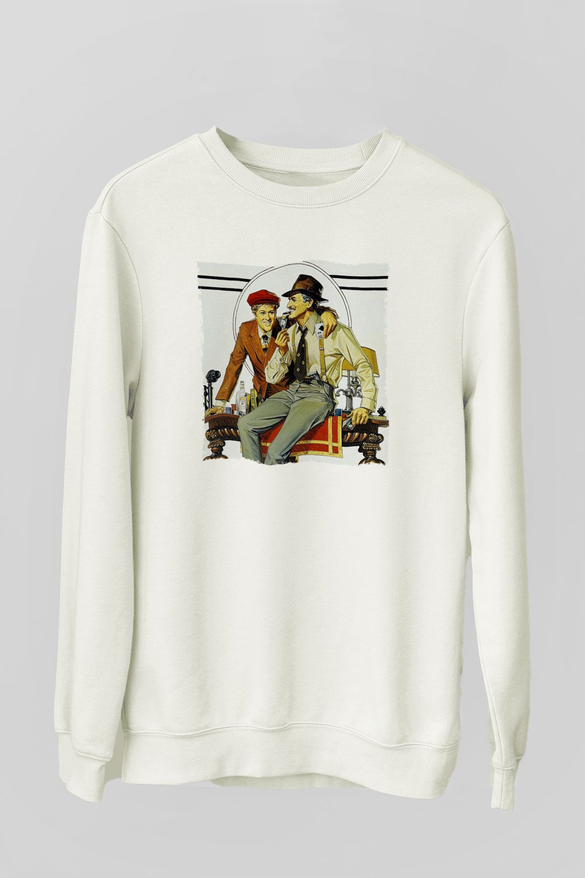 Unisex Belalılar (The Sting) Baskılı Beyaz Sweatshirt