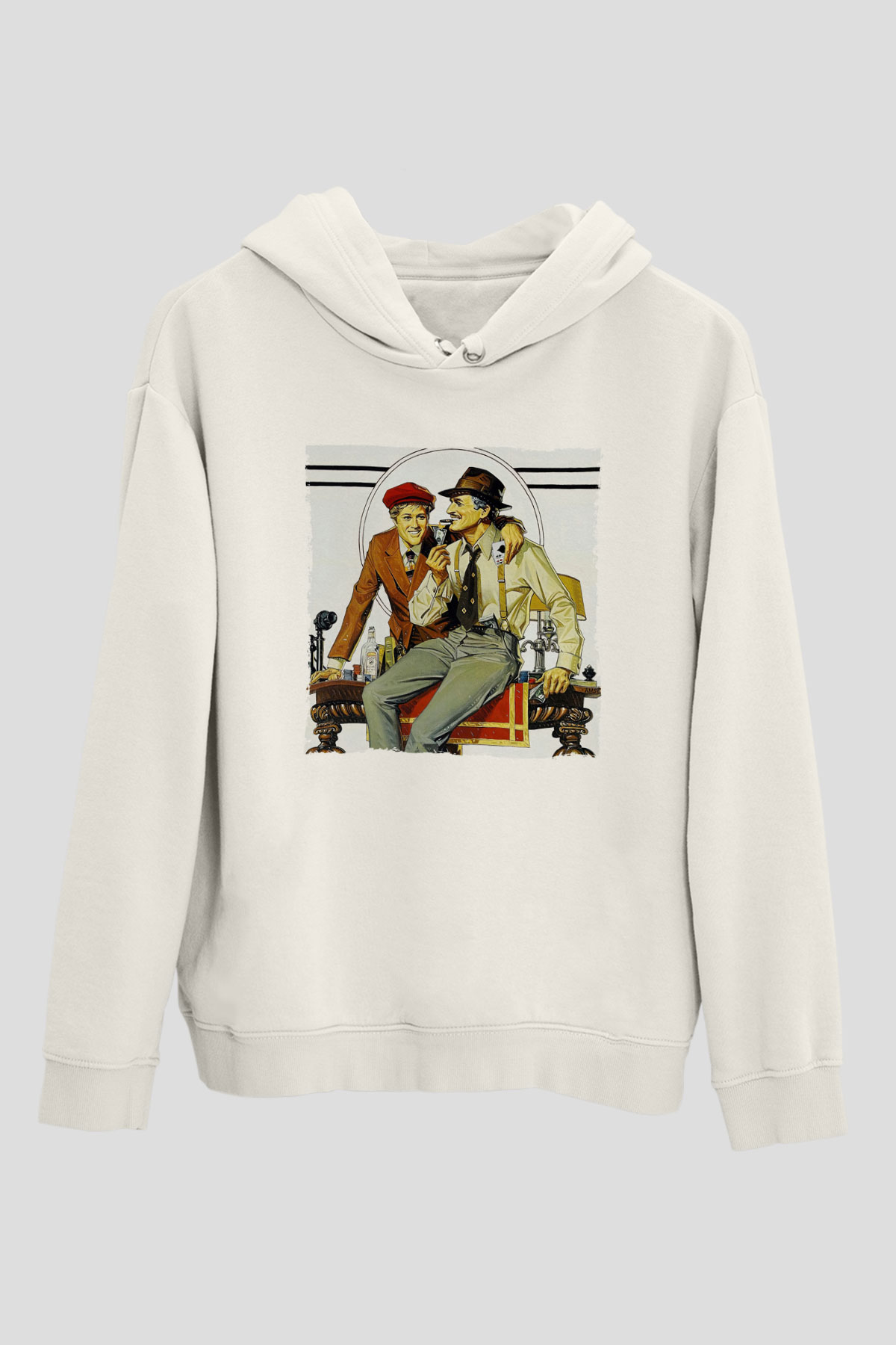 Unisex Belalılar (The Sting) Baskılı Beyaz Kapüşonlu Sweatshirt
