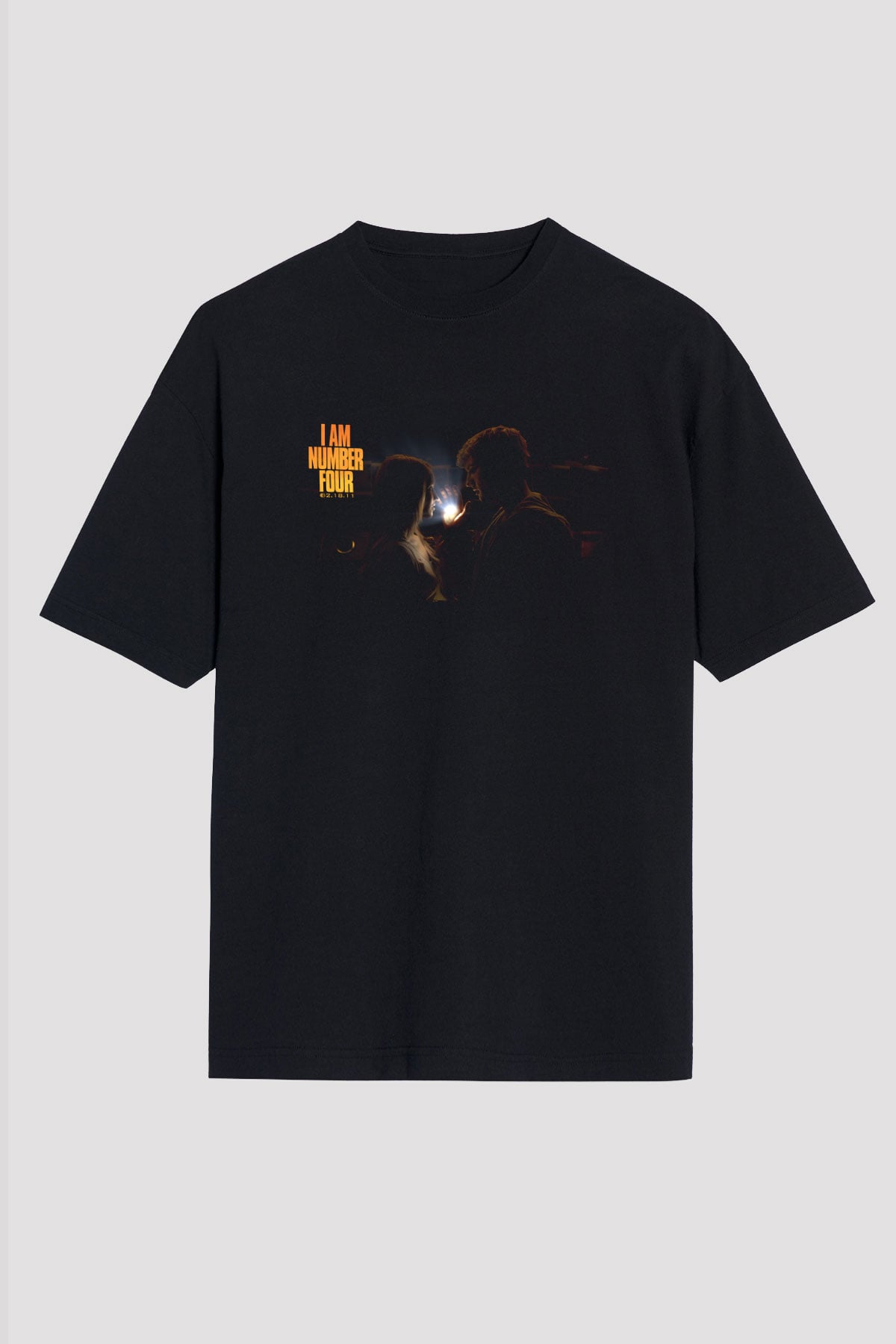 Unisex Ben Dört Numara (I Am Number Four) Baskılı Siyah Oversize Tshirt
