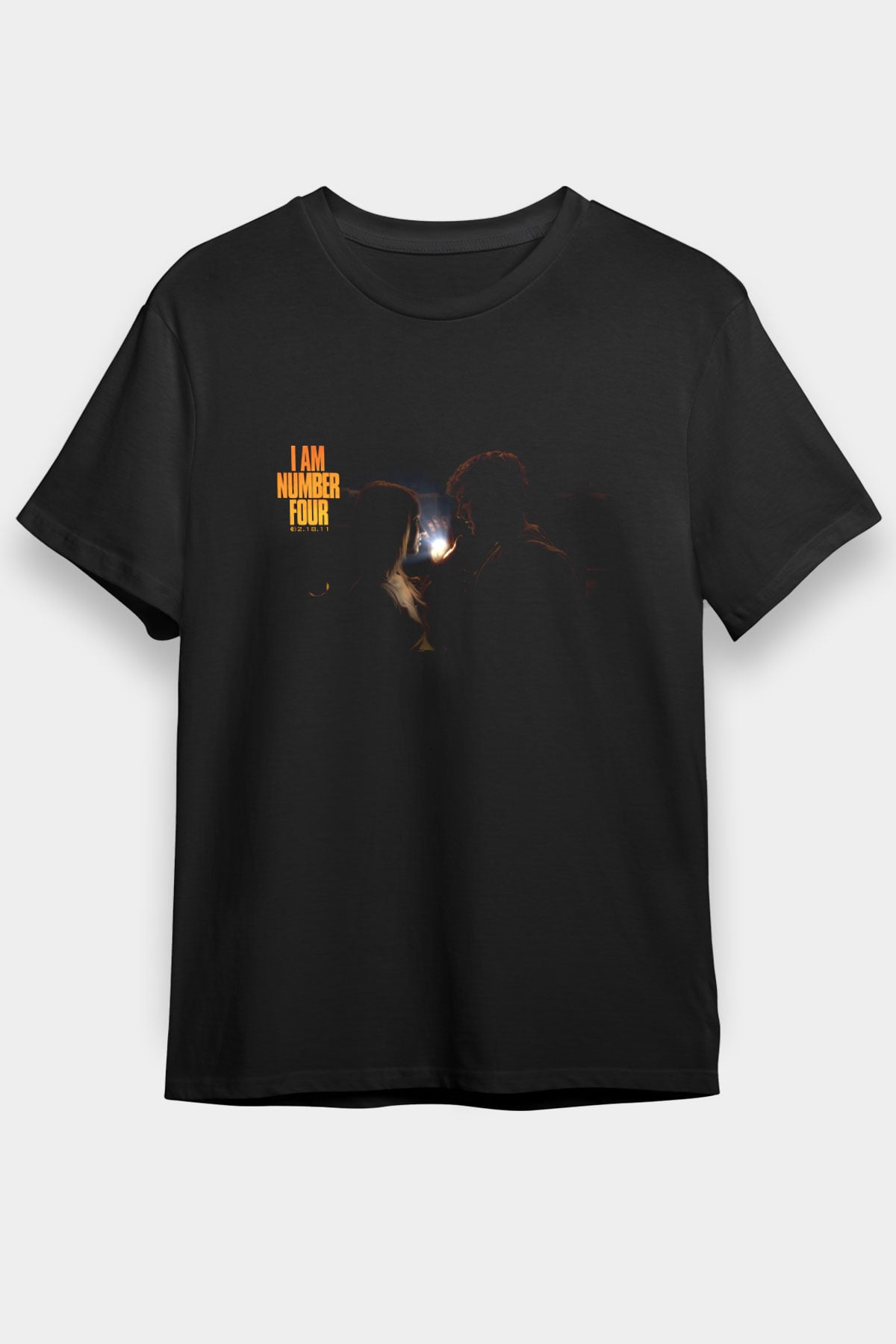 Unisex Ben Dört Numara (I Am Number Four) Baskılı Siyah Tshirt