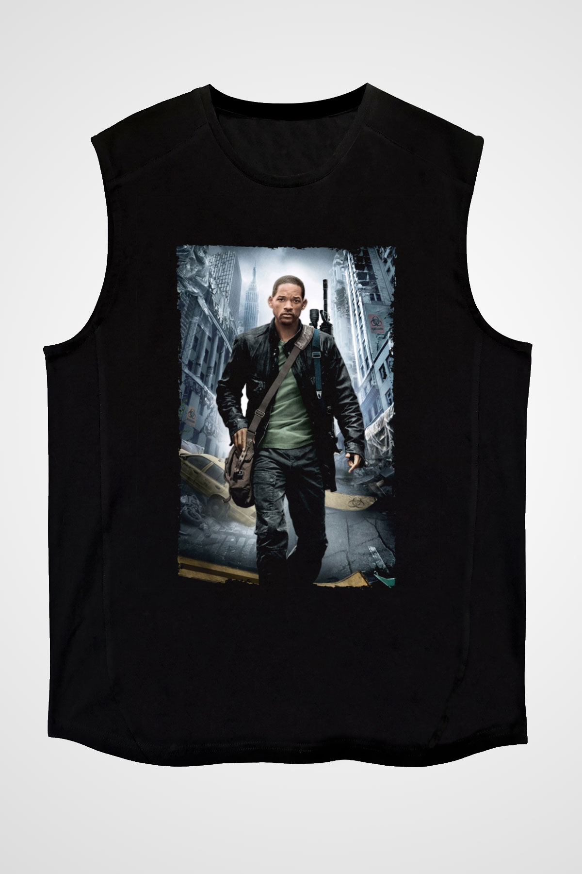 Unisex Ben Efsaneyim (I Am Legend) Baskılı Siyah Kolsuz T-shirt