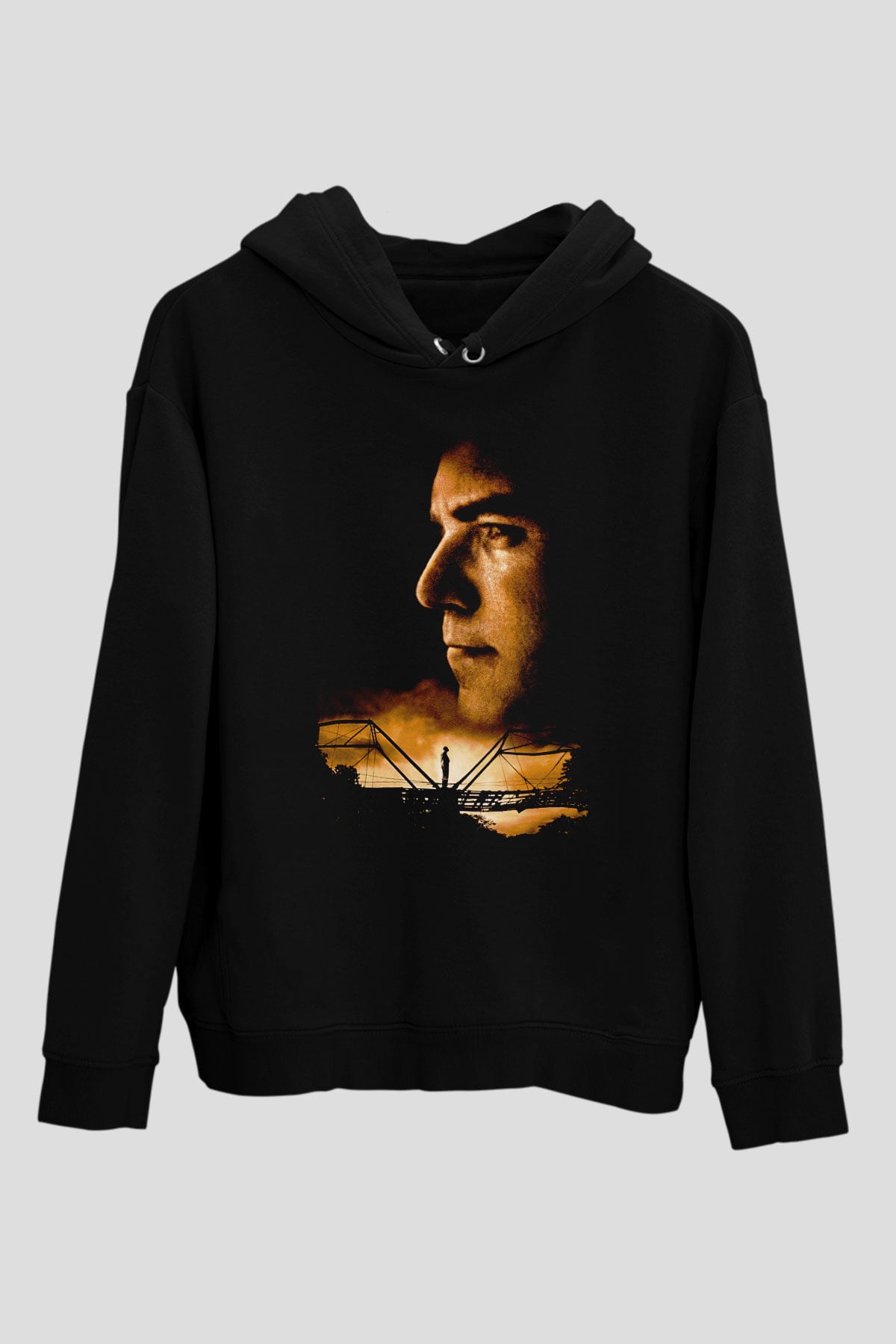 Unisex Bıçak Sırtı (Sling Blade) Baskılı Siyah Kapüşonlu Sweatshirt