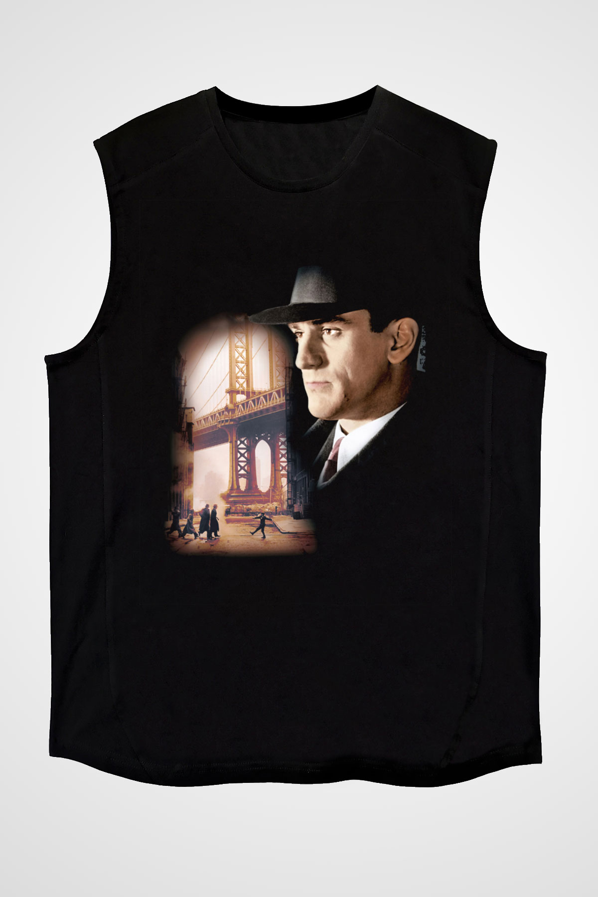 Unisex Bir Zamanlar Amerika (Once Upon a Time in America) Baskılı Siyah Kolsuz Tshirt
