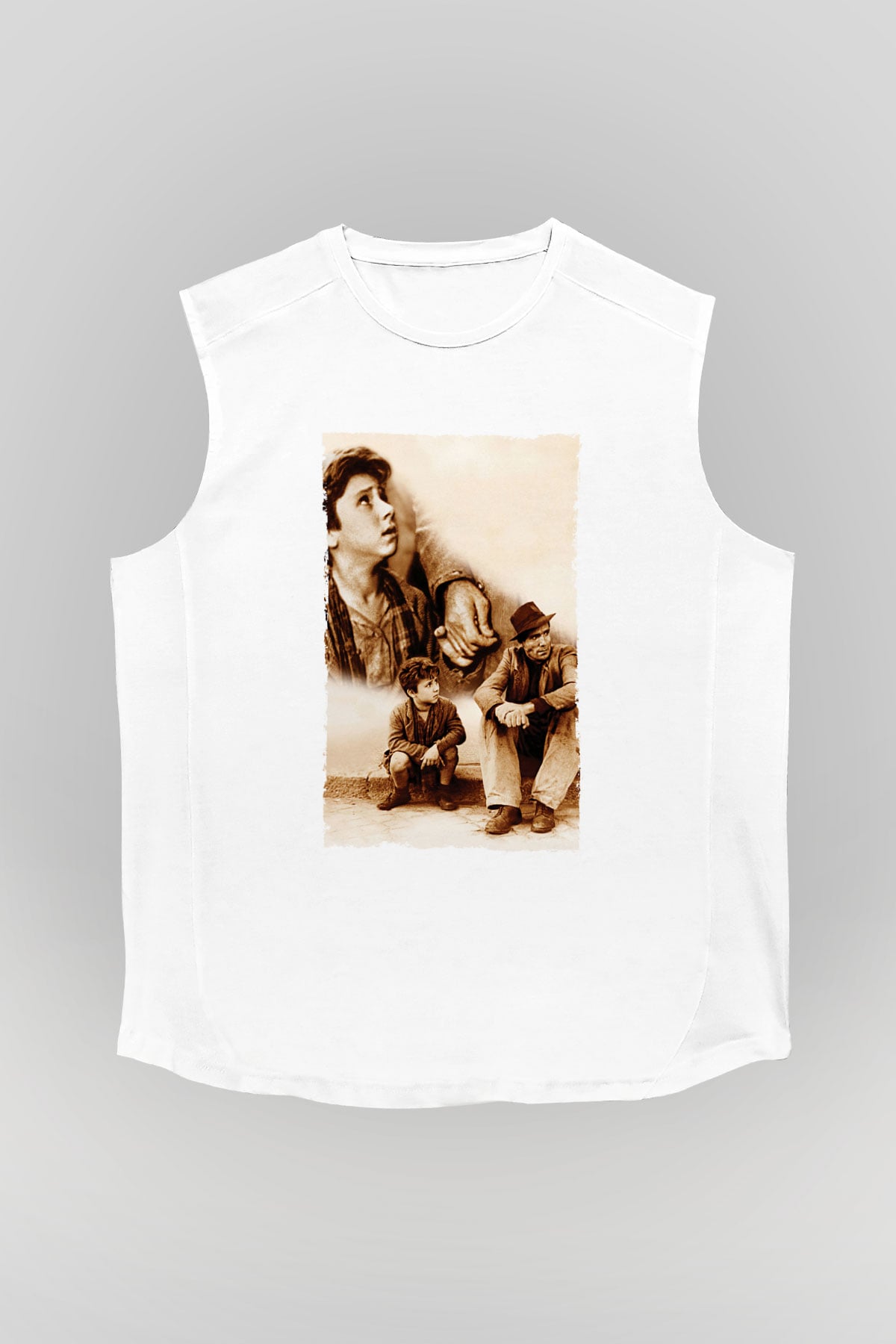 Unisex Bisiklet Hırsızları - Bicycle Thieves Baskılı Beyaz Kolsuz Tshirt