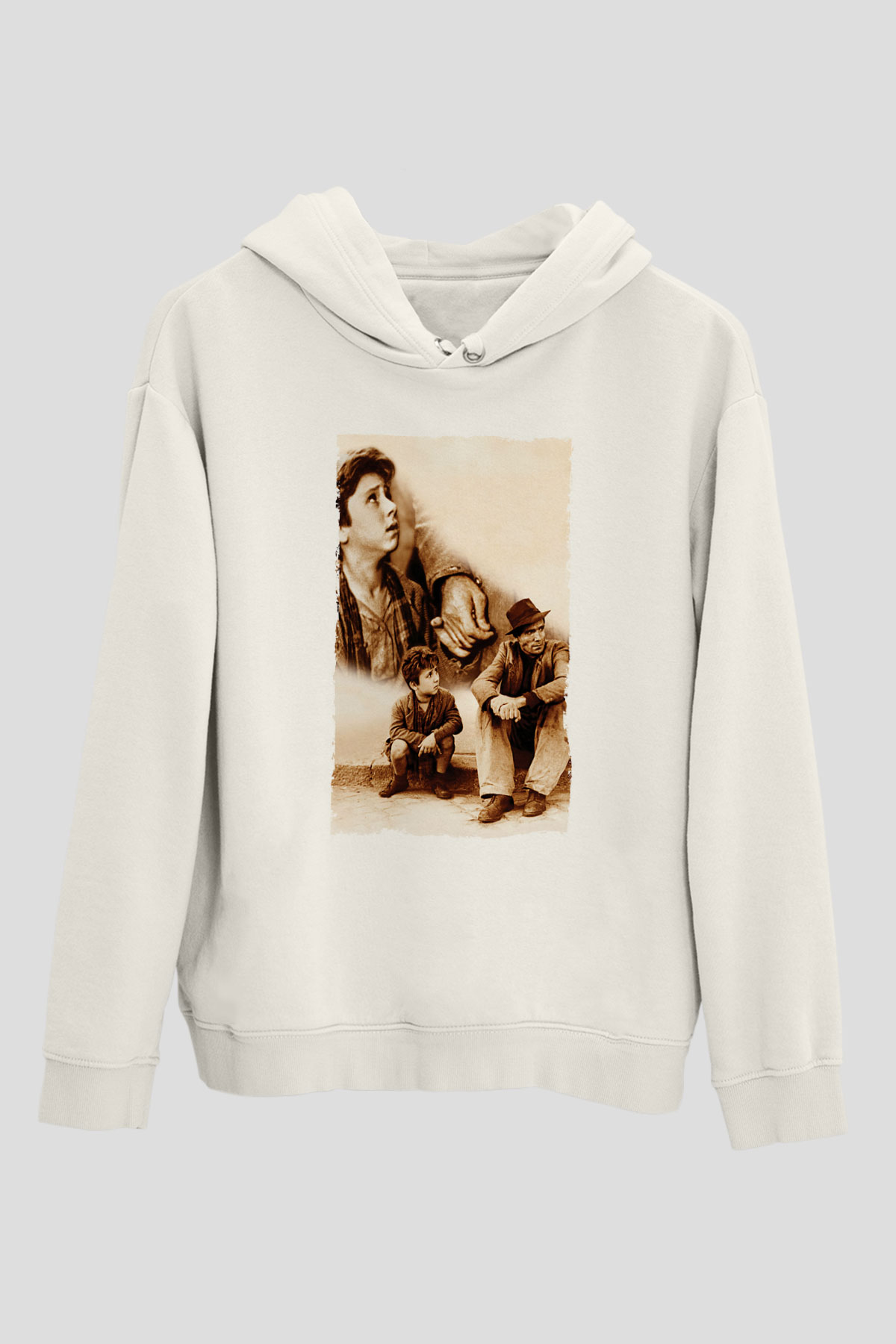 Unisex Bisiklet Hırsızları - Bicycle Thieves Baskılı Beyaz Kapüşonlu Sweatshirt