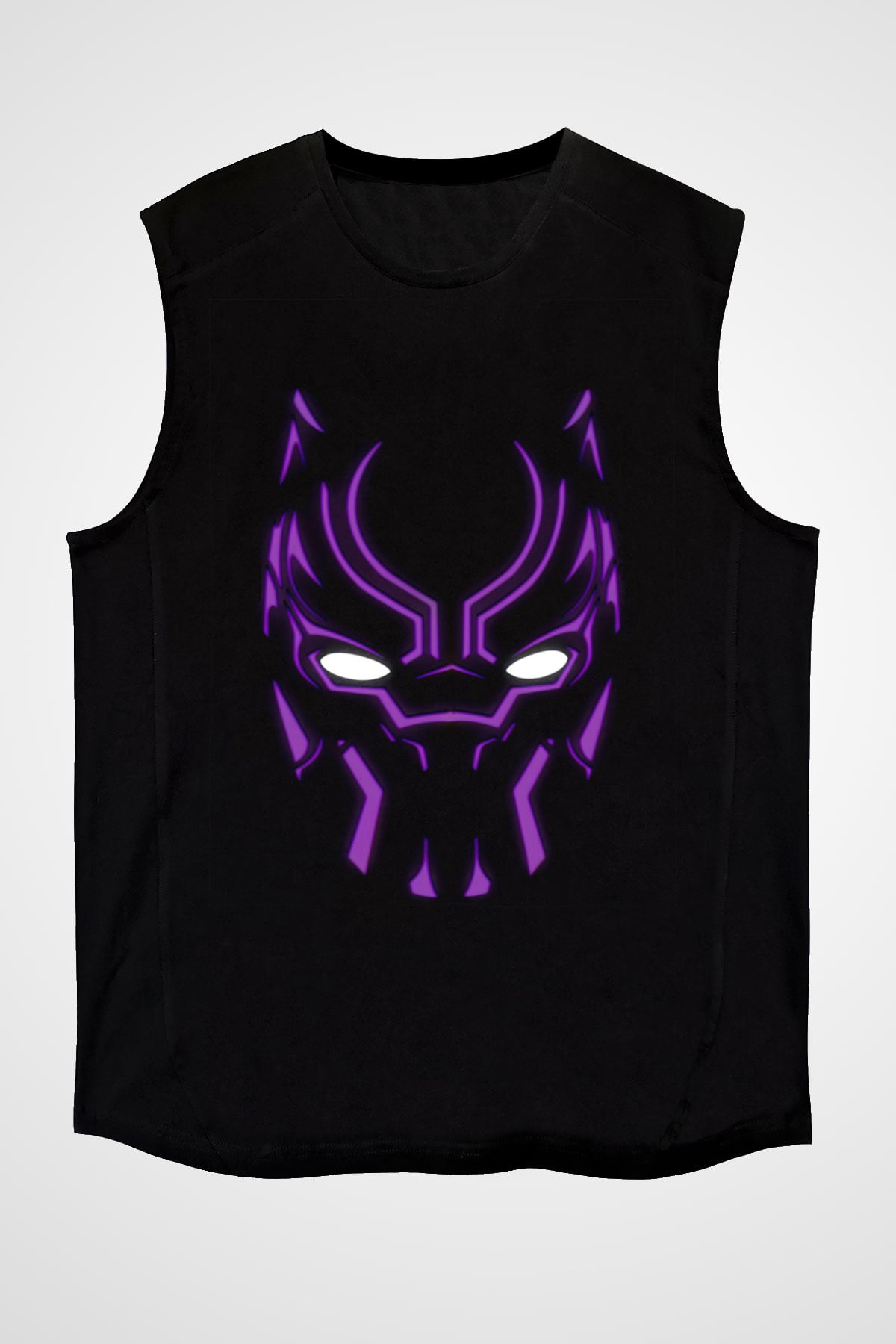Unisex Black Panther Baskılı Siyah Kolsuz Tshirt