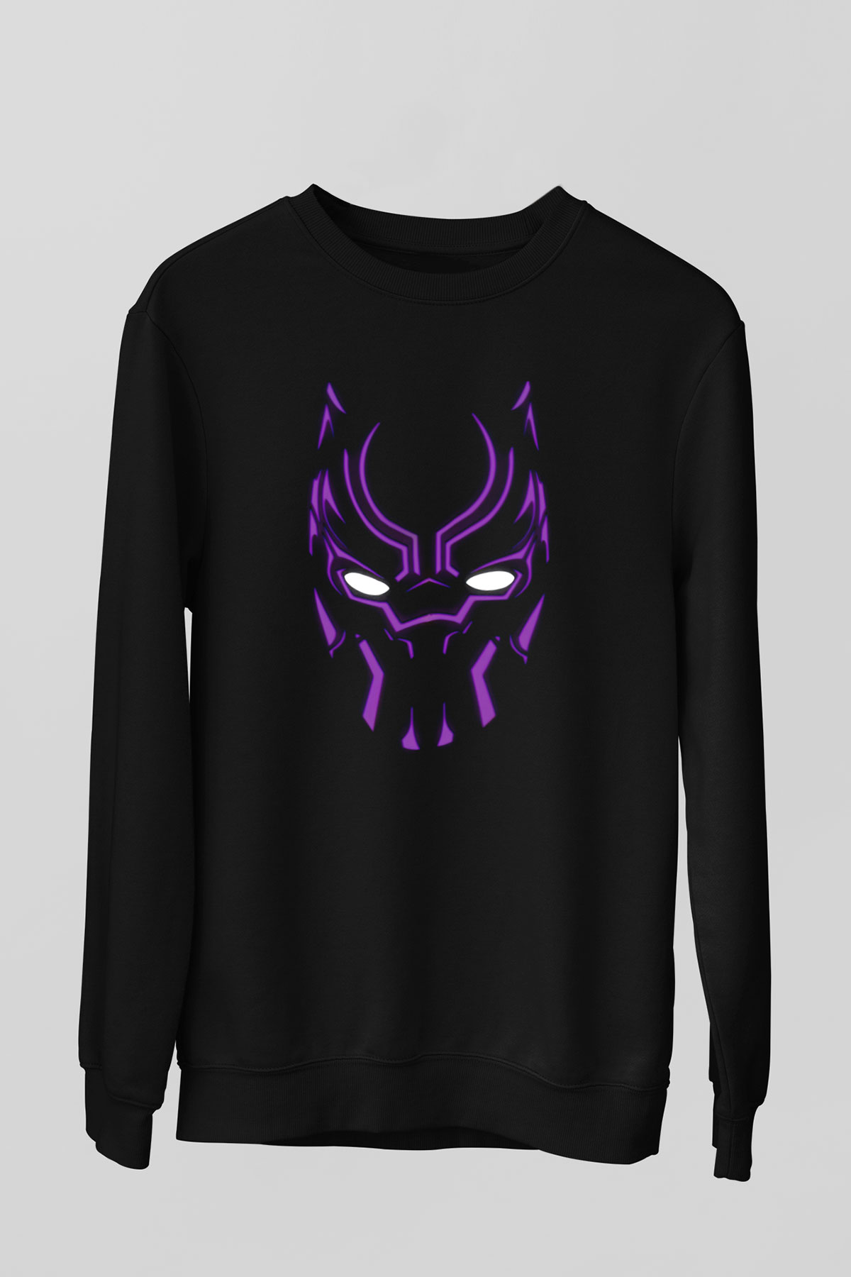 Unisex Black Panther Baskılı Siyah Sweatshirt