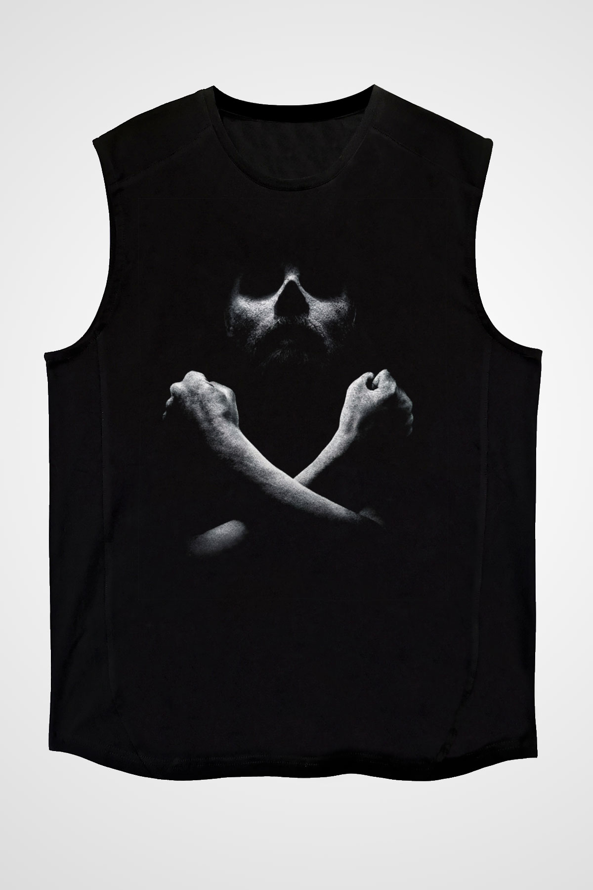 Unisex Black Sails Baskılı Siyah Kolsuz T-shirt
