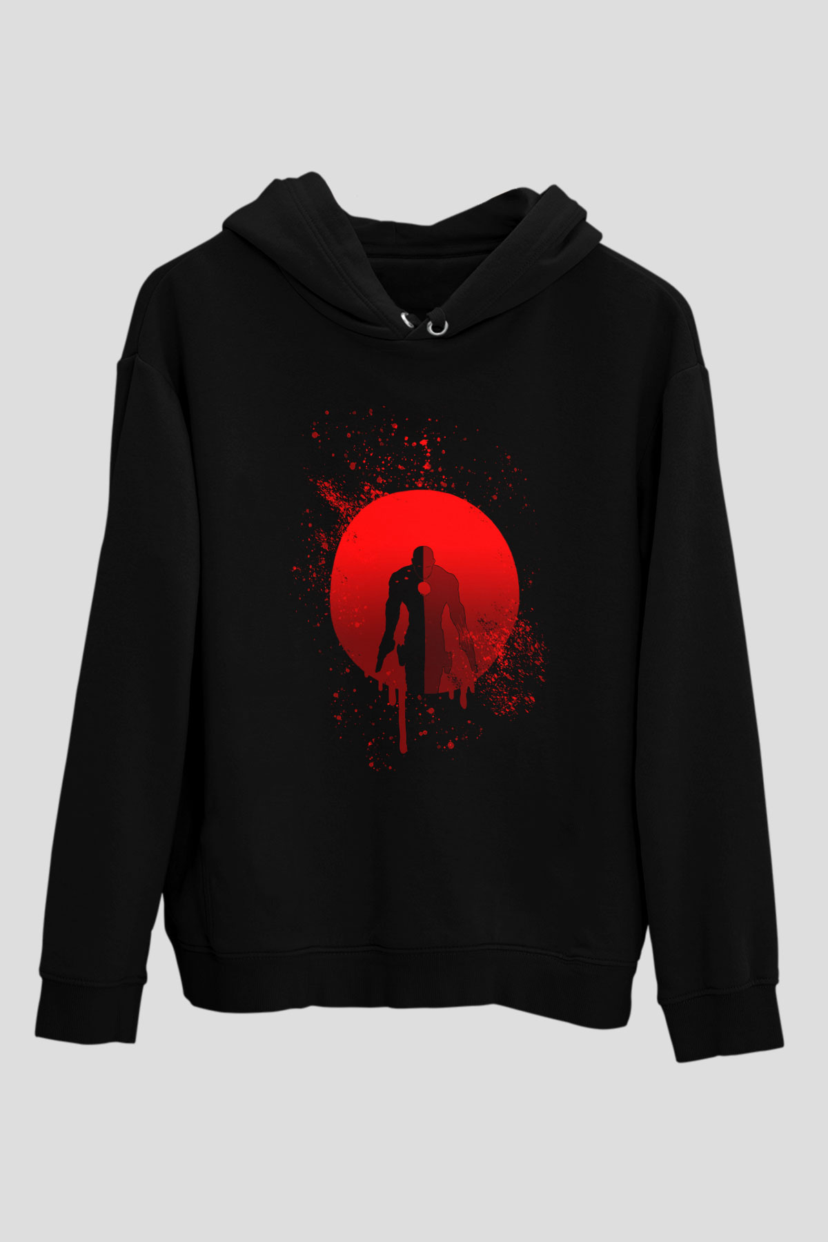 Unisex Bloodshot Baskılı Siyah Kapüşonlu Sweatshirt
