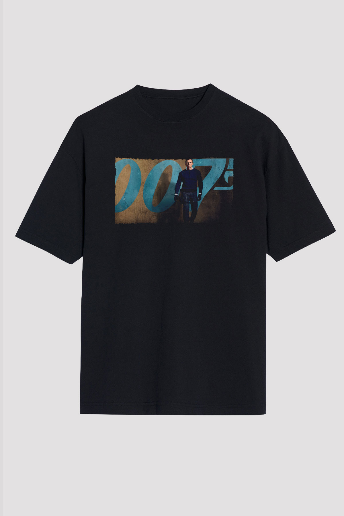 Unisex Bond 25 (No Time to Die) Baskılı Siyah Oversize Tişört