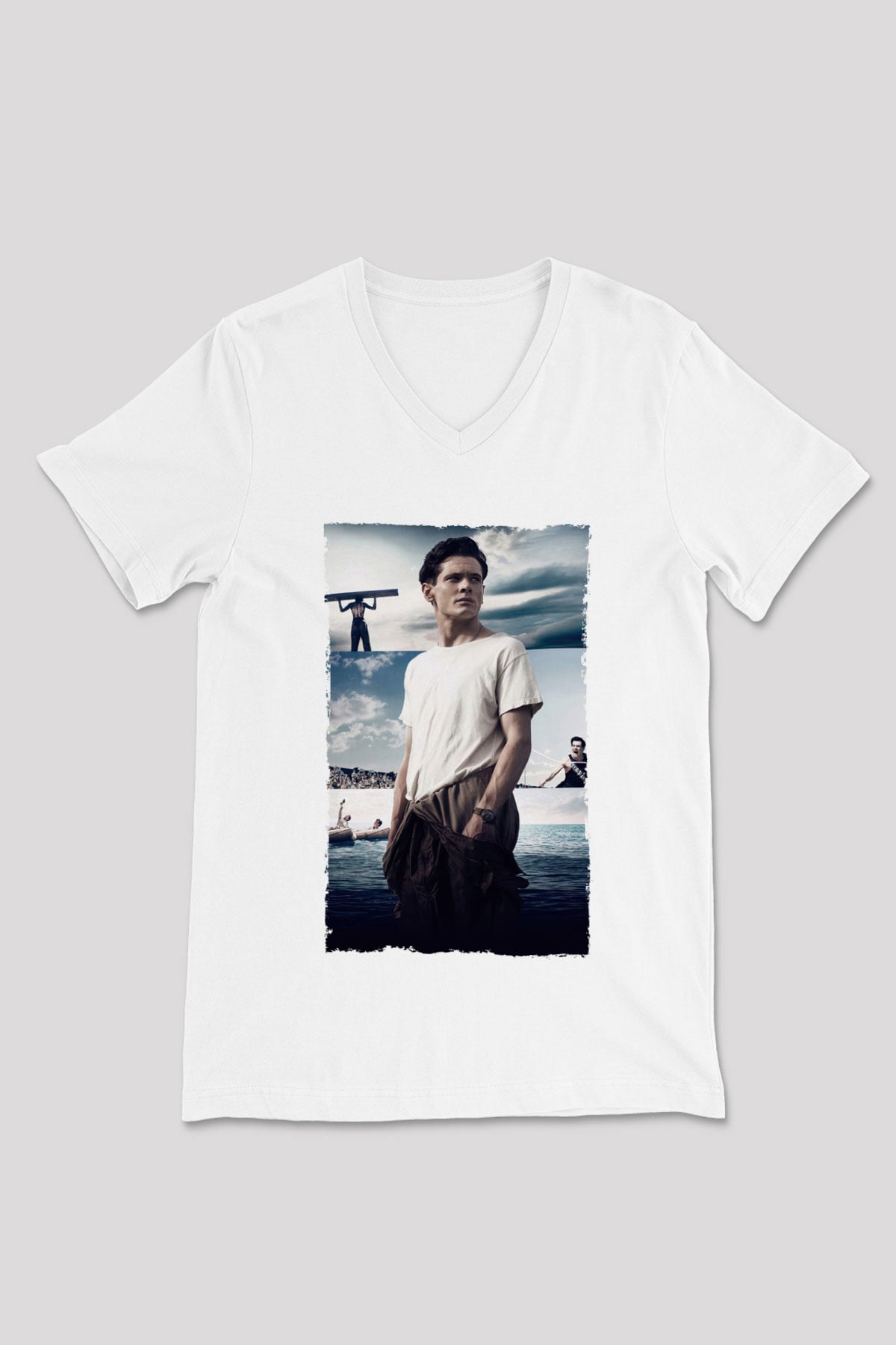 Unisex Boyun Eğmez (Unbroken) Baskılı Beyaz V Yaka T-shirt