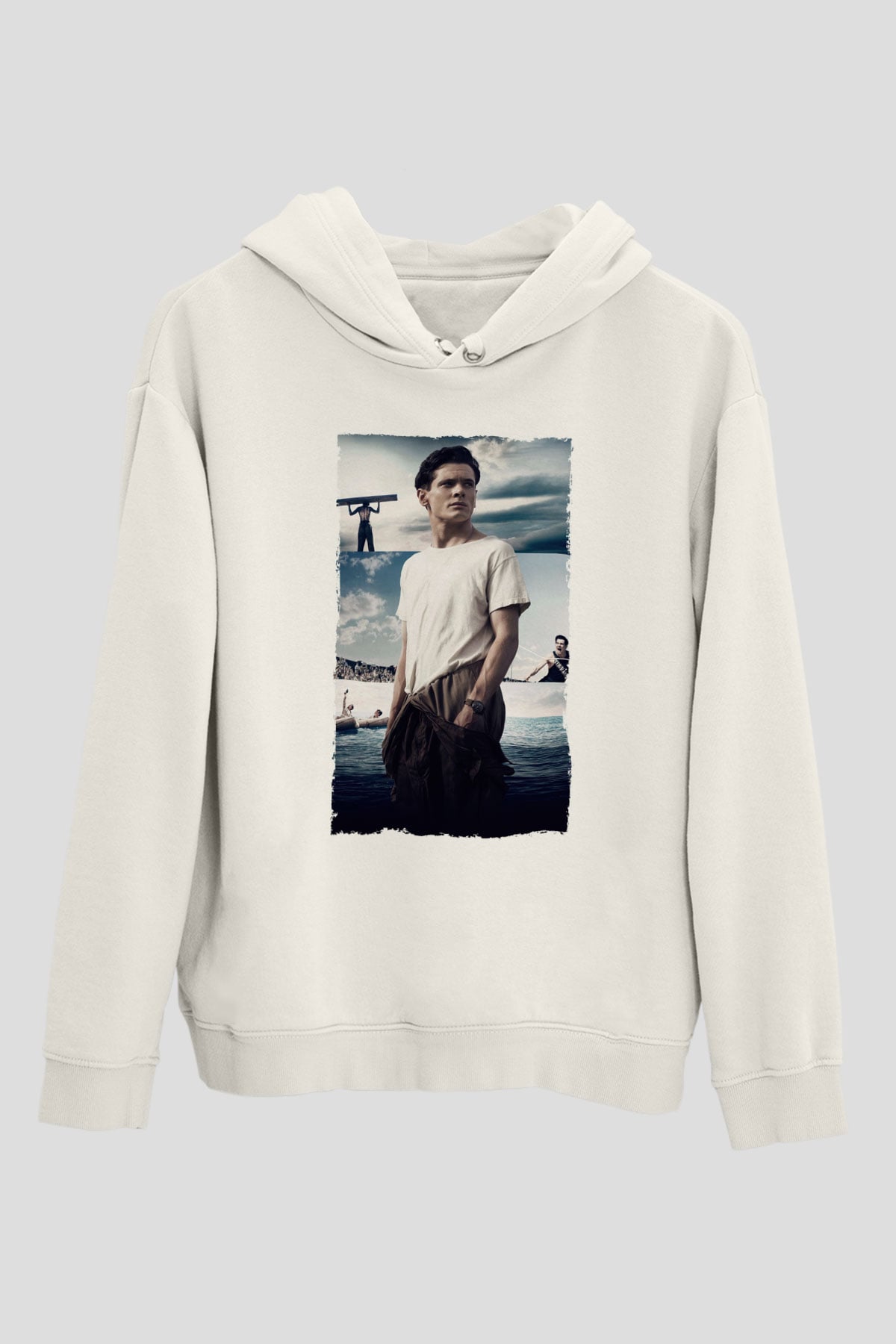 Unisex Boyun Eğmez (Unbroken) Baskılı Beyaz Kapüşonlu Sweatshirt