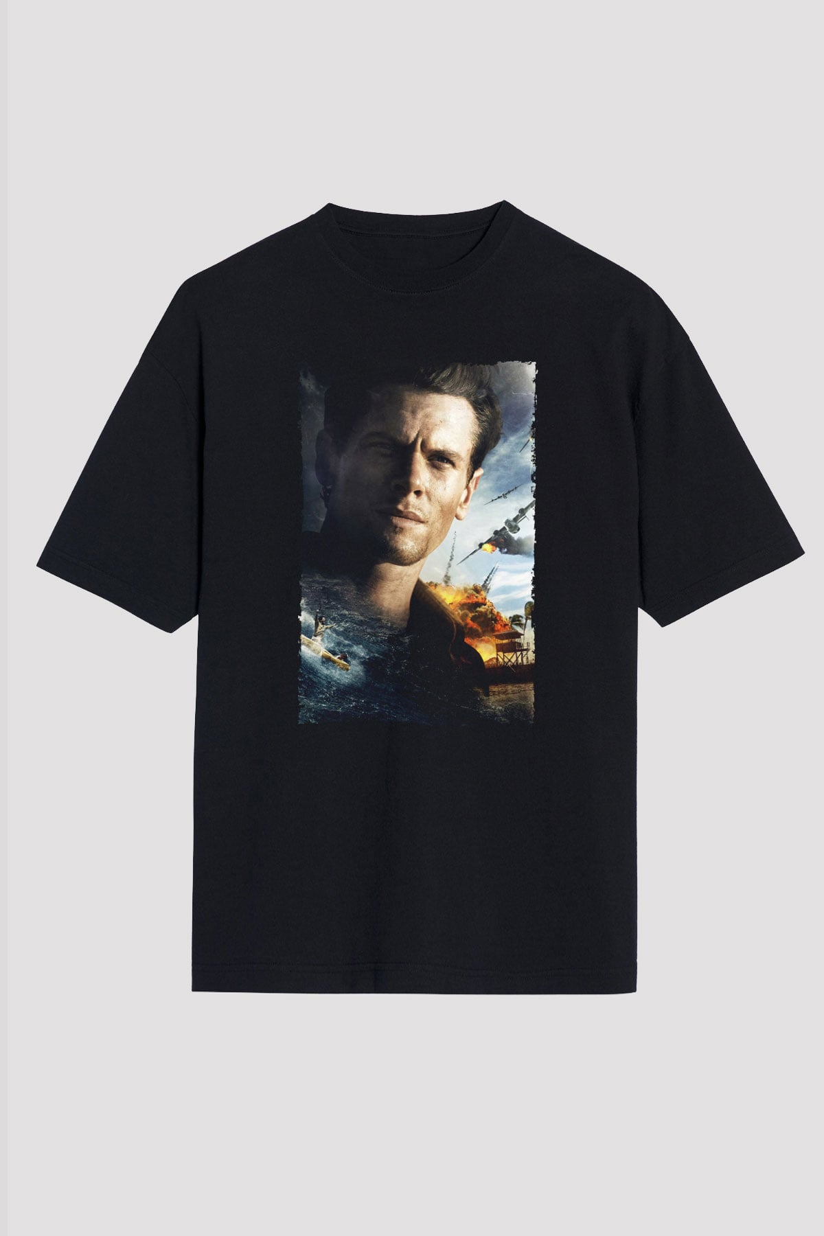 Unisex Boyun Eğmez (Unbroken) Baskılı Siyah Oversize T-shirt