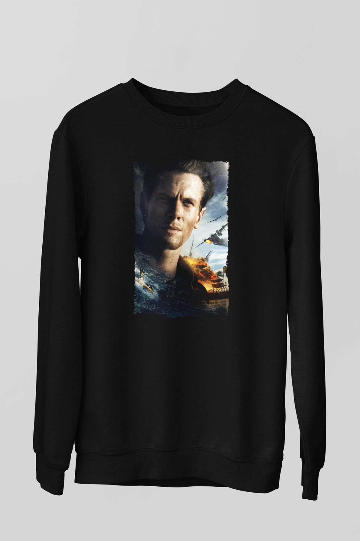 Unisex Boyun Eğmez (Unbroken) Baskılı Siyah Sweatshirt