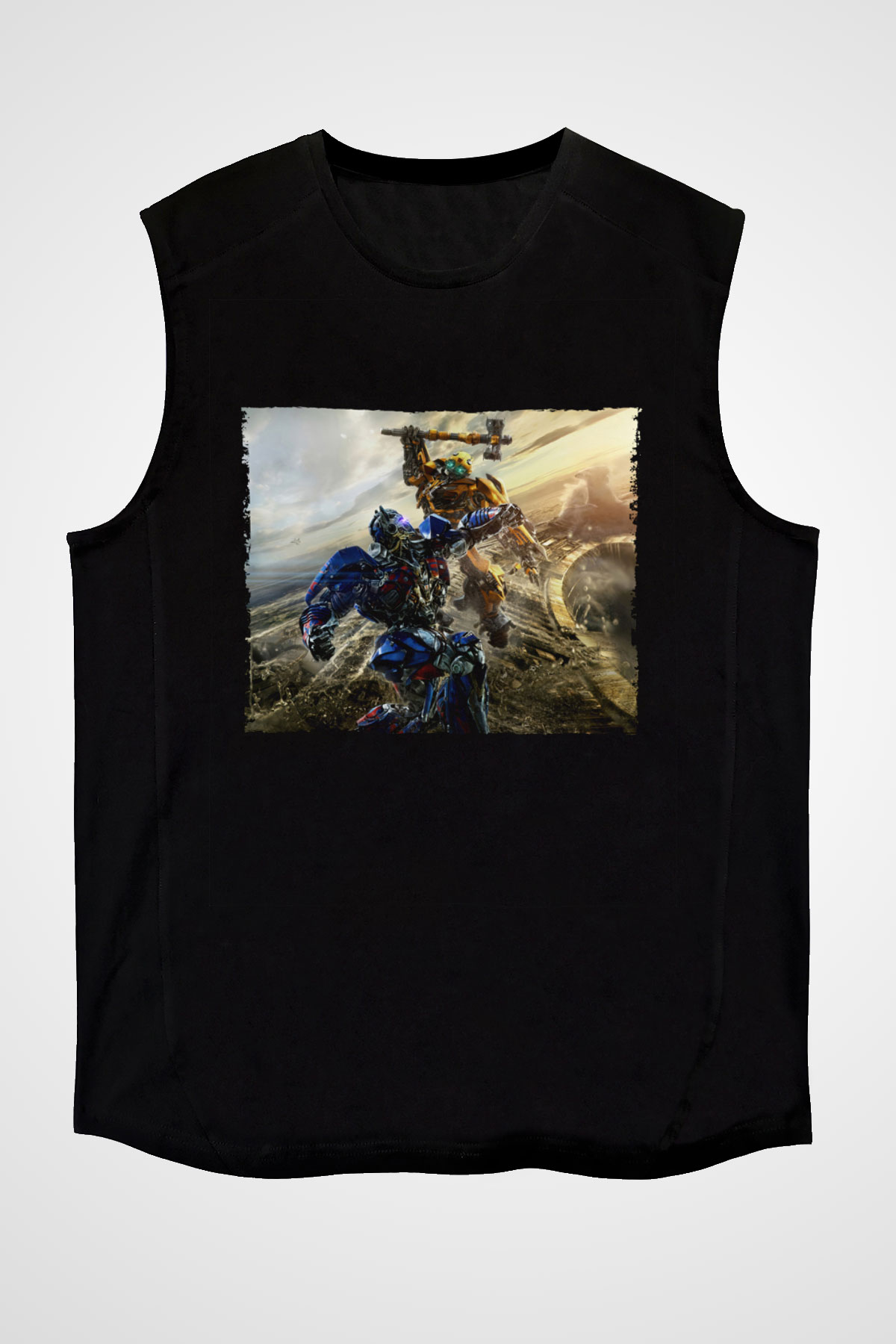 Unisex Bumblebee Baskılı Siyah Kolsuz Tshirt