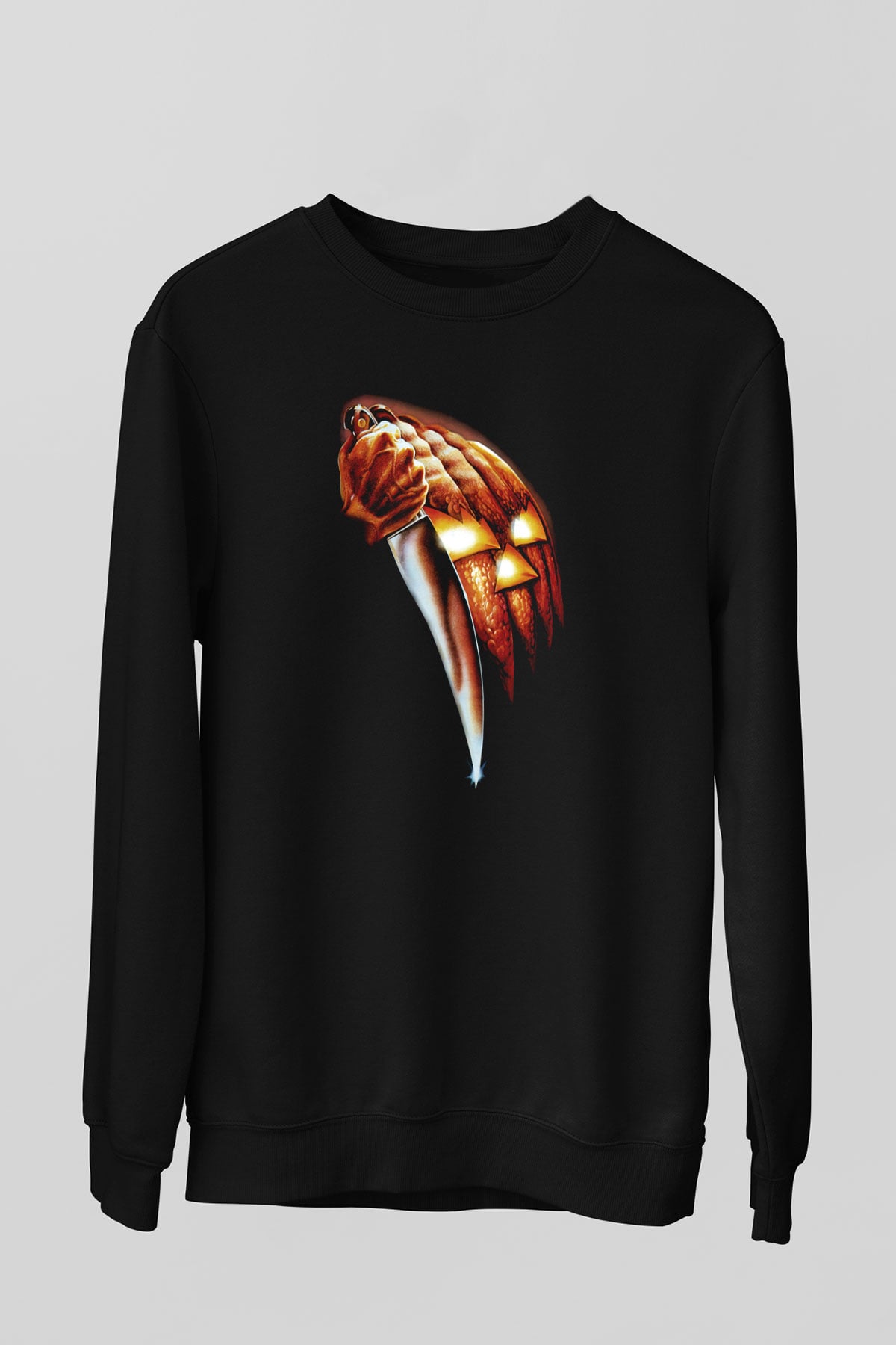 Unisex Cadılar Bayramı (Halloween) Baskılı Siyah Sweatshirt