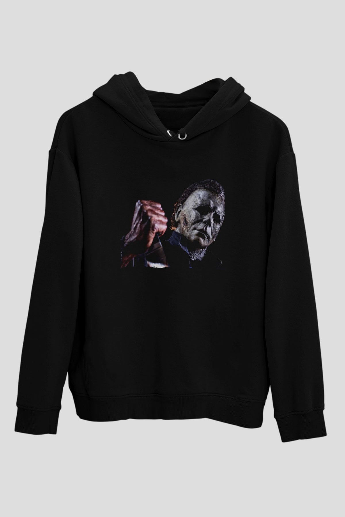 Unisex Cadılar Bayramı Öldürür (Halloween Kills) Baskılı Siyah Kapüşonlu Sweatshirt