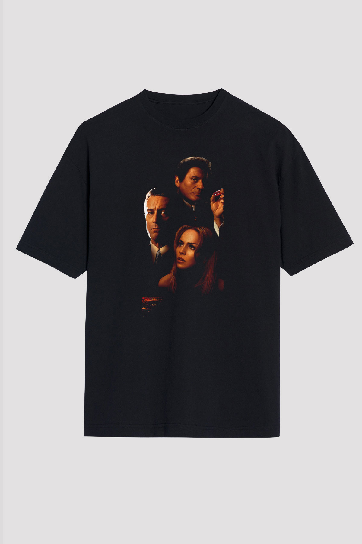 Unisex Casino Baskılı Siyah Oversize Tshirt