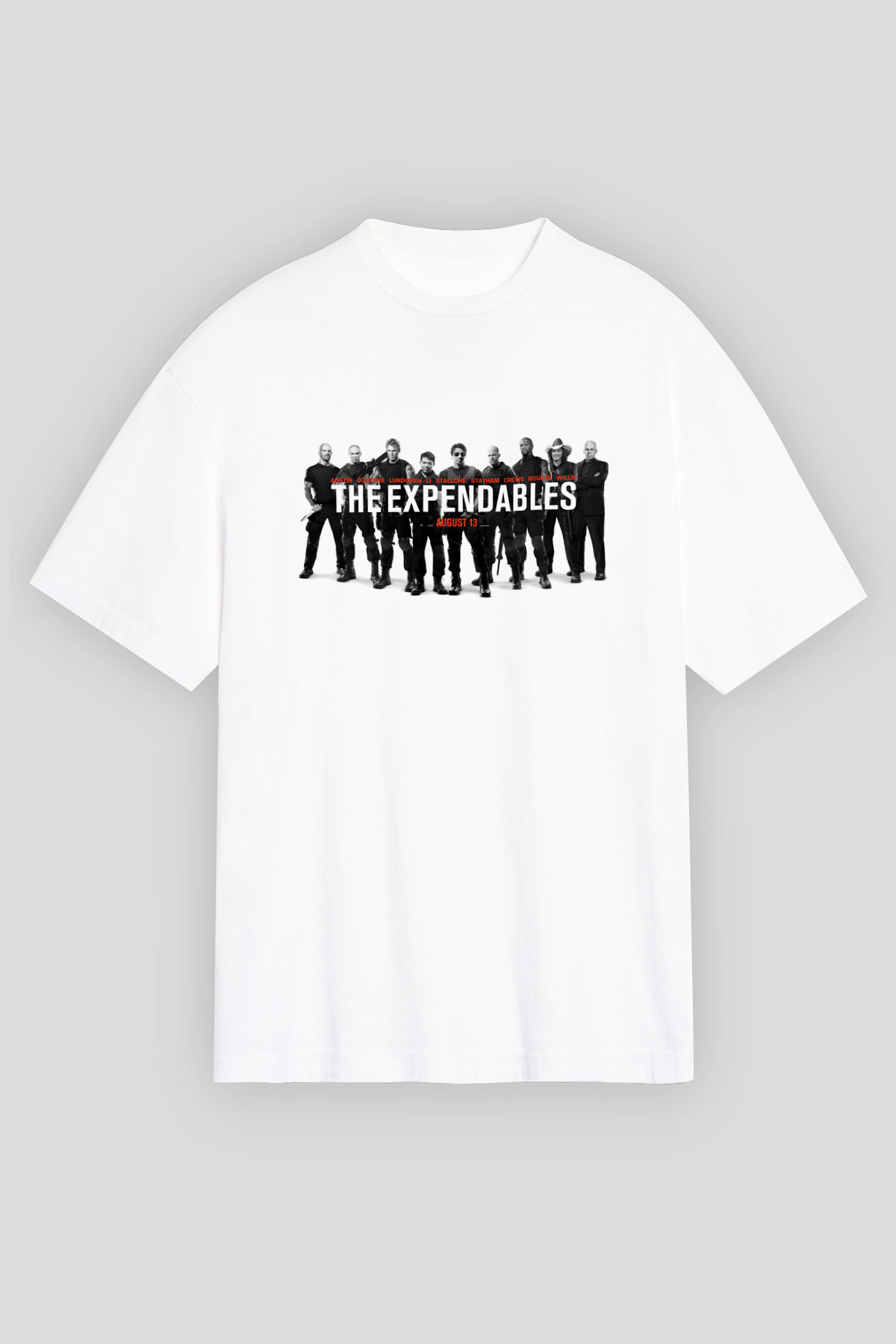 Unisex Cehennem Melekleri 2 (The Expendables 2) Baskılı Beyaz Oversize Oversize T-shirt