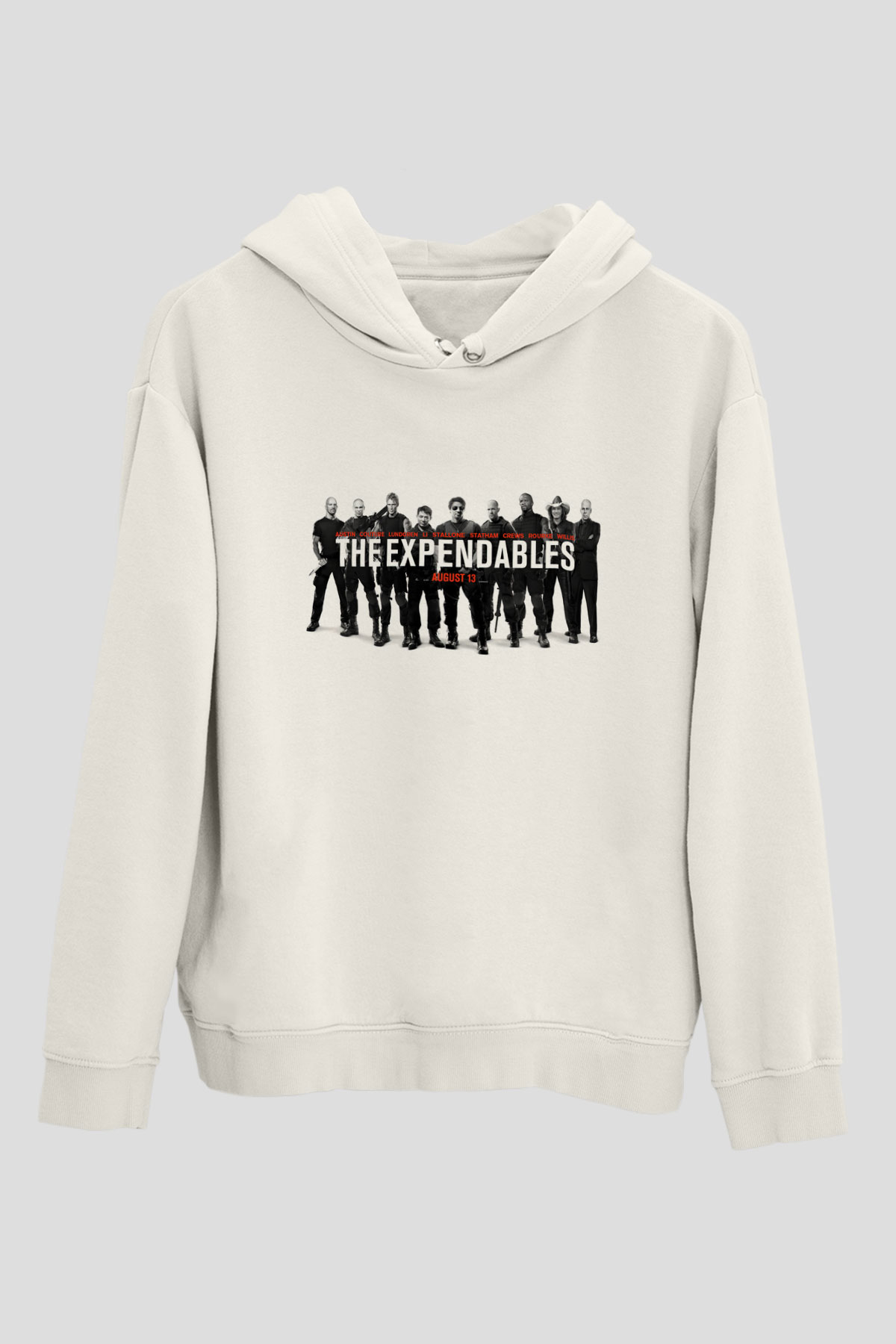 Unisex Cehennem Melekleri 2 (The Expendables 2) Baskılı Beyaz Kapüşonlu Sweatshirt