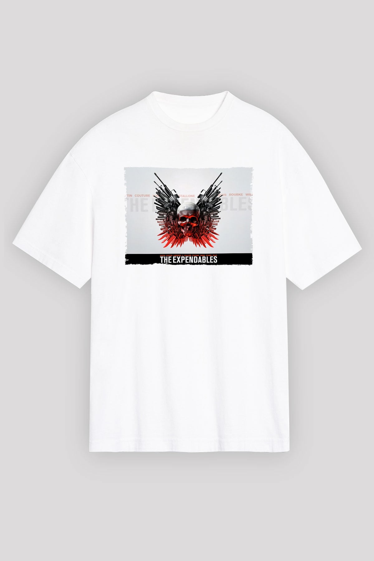 Unisex Cehennem Melekleri - The Expendables Baskılı Beyaz Oversize Tişört