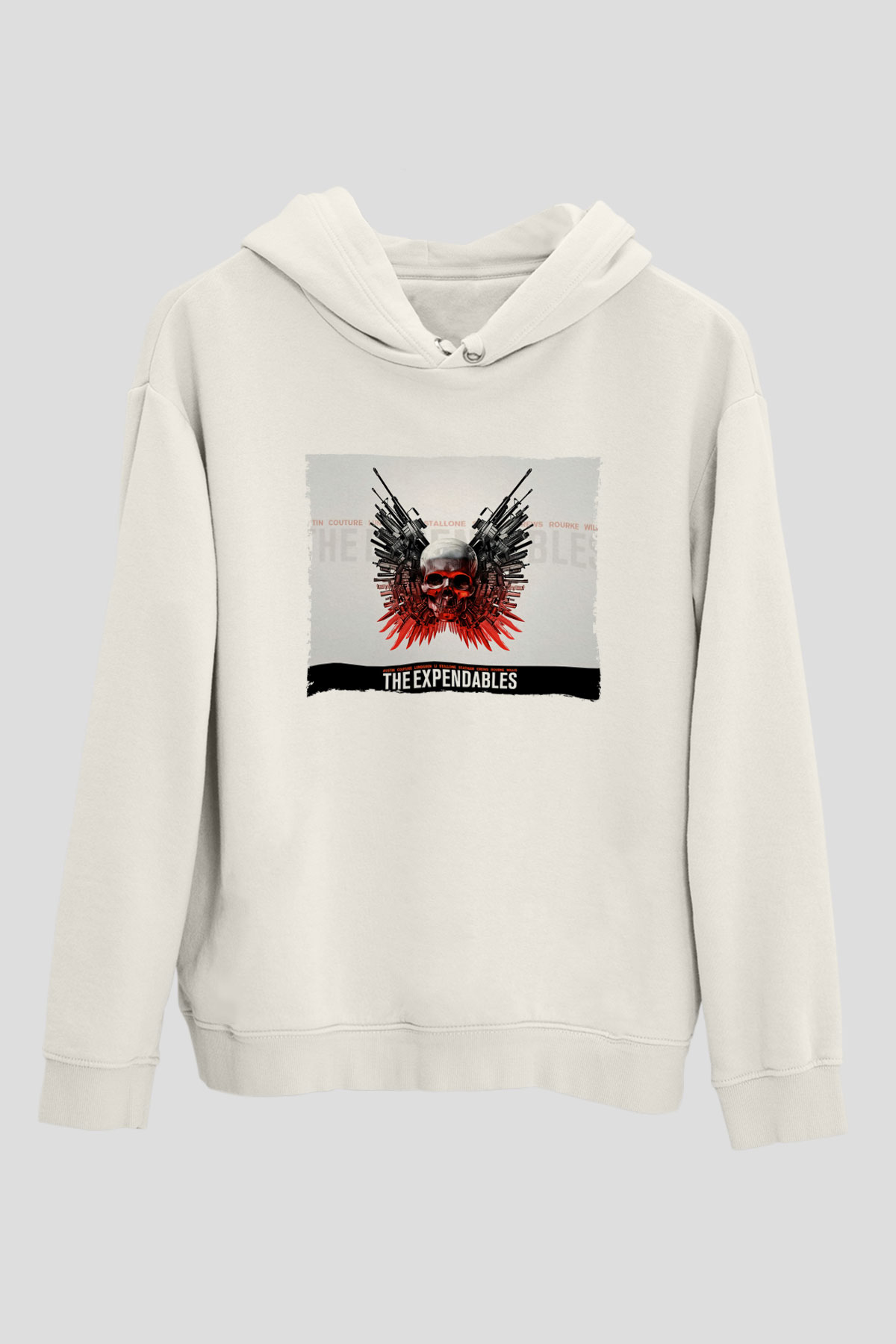 Unisex Cehennem Melekleri - The Expendables Baskılı Beyaz Kapüşonlu Sweatshirt