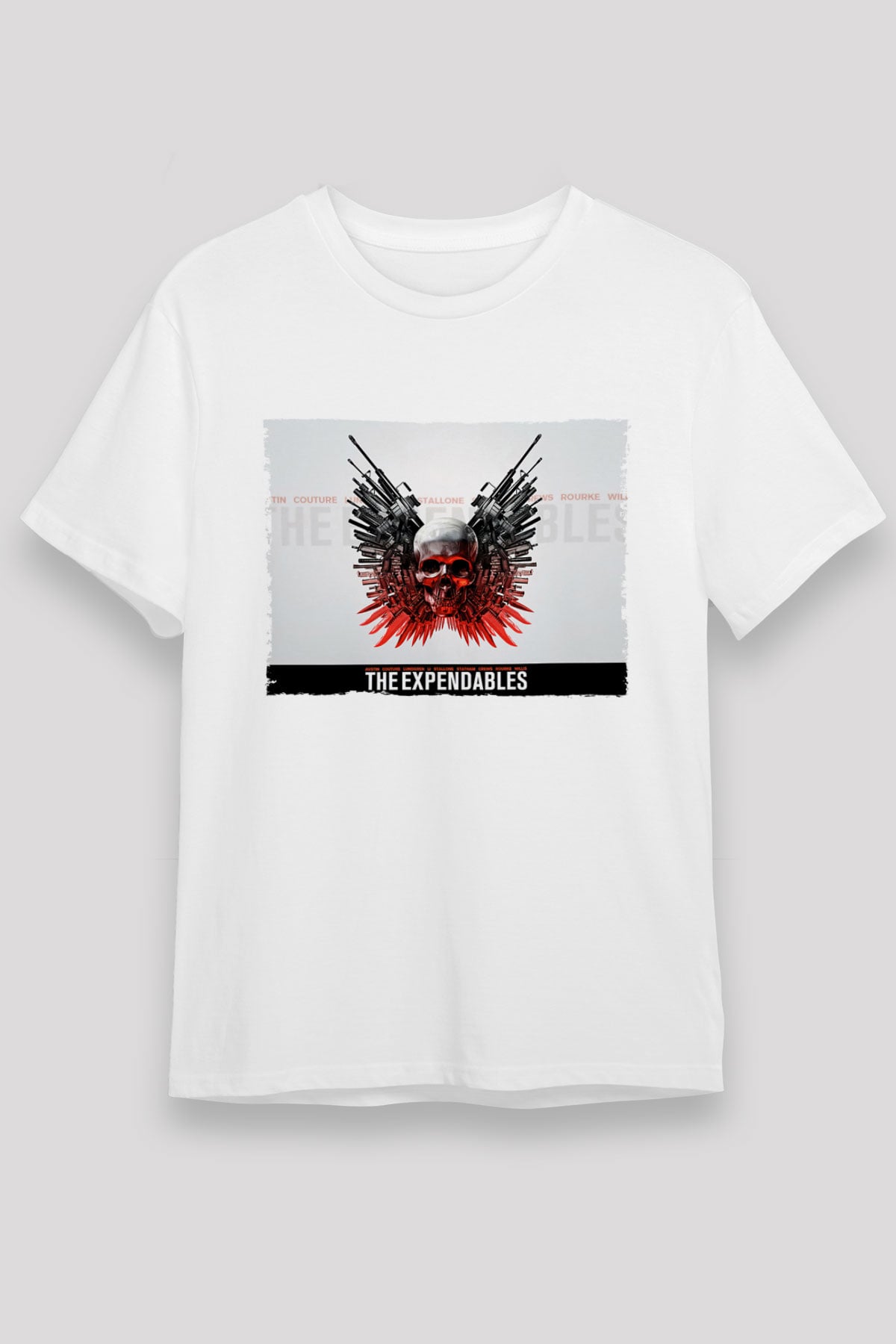 Unisex Cehennem Melekleri - The Expendables Baskılı Beyaz Tişört