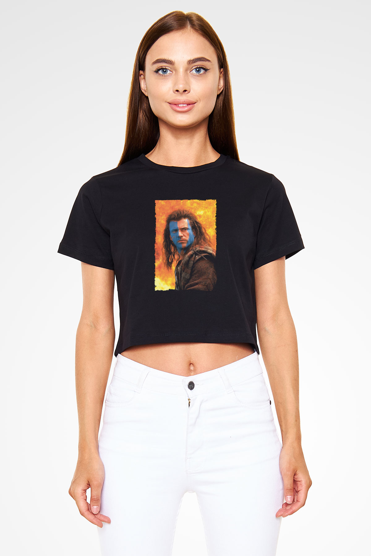 Unisex Cesur Yürek (Braveheart) Baskılı Siyah Crop Top Tişört