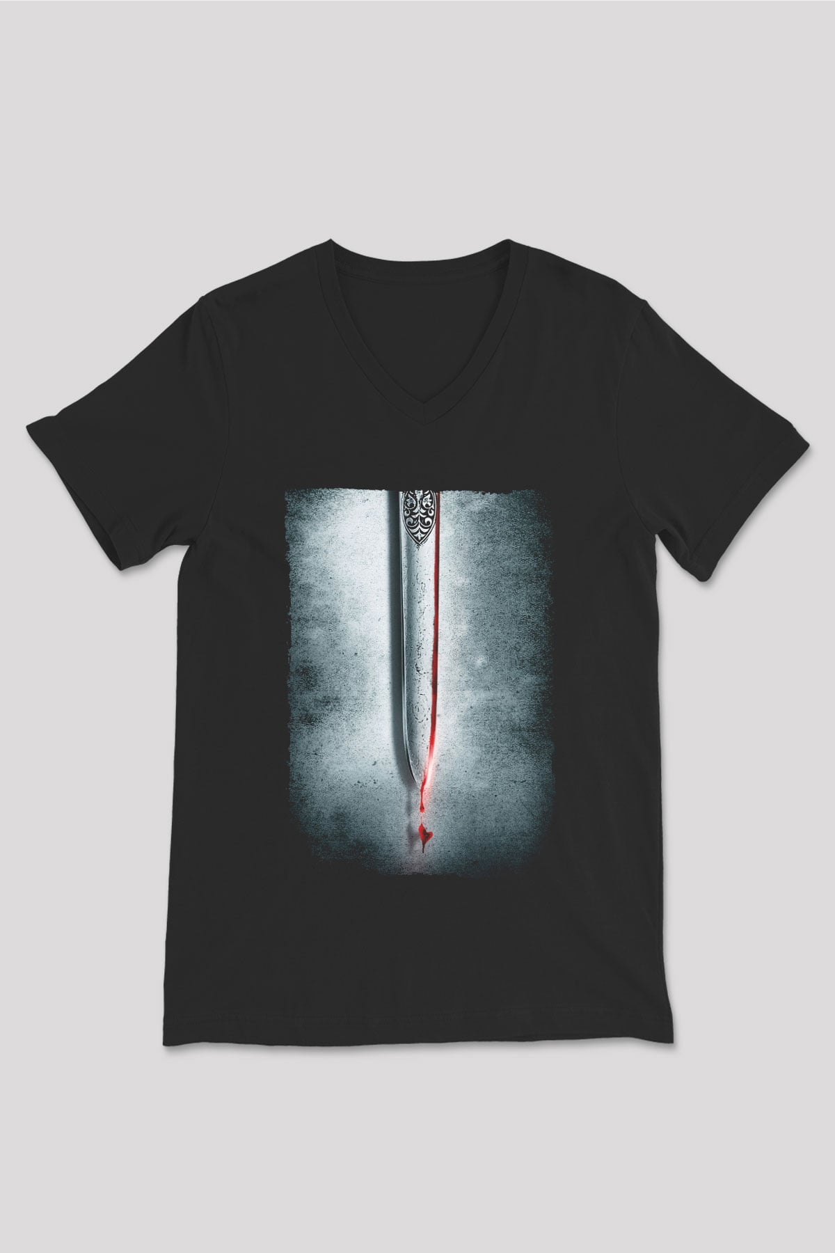 Unisex Cesur Yürek (Braveheart) Baskılı Siyah V Yaka T-shirt