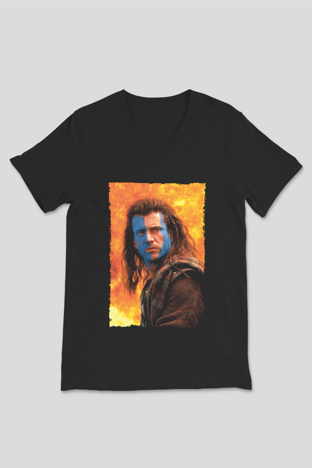 Unisex Cesur Yürek (Braveheart) Baskılı Siyah V Yaka Tişört