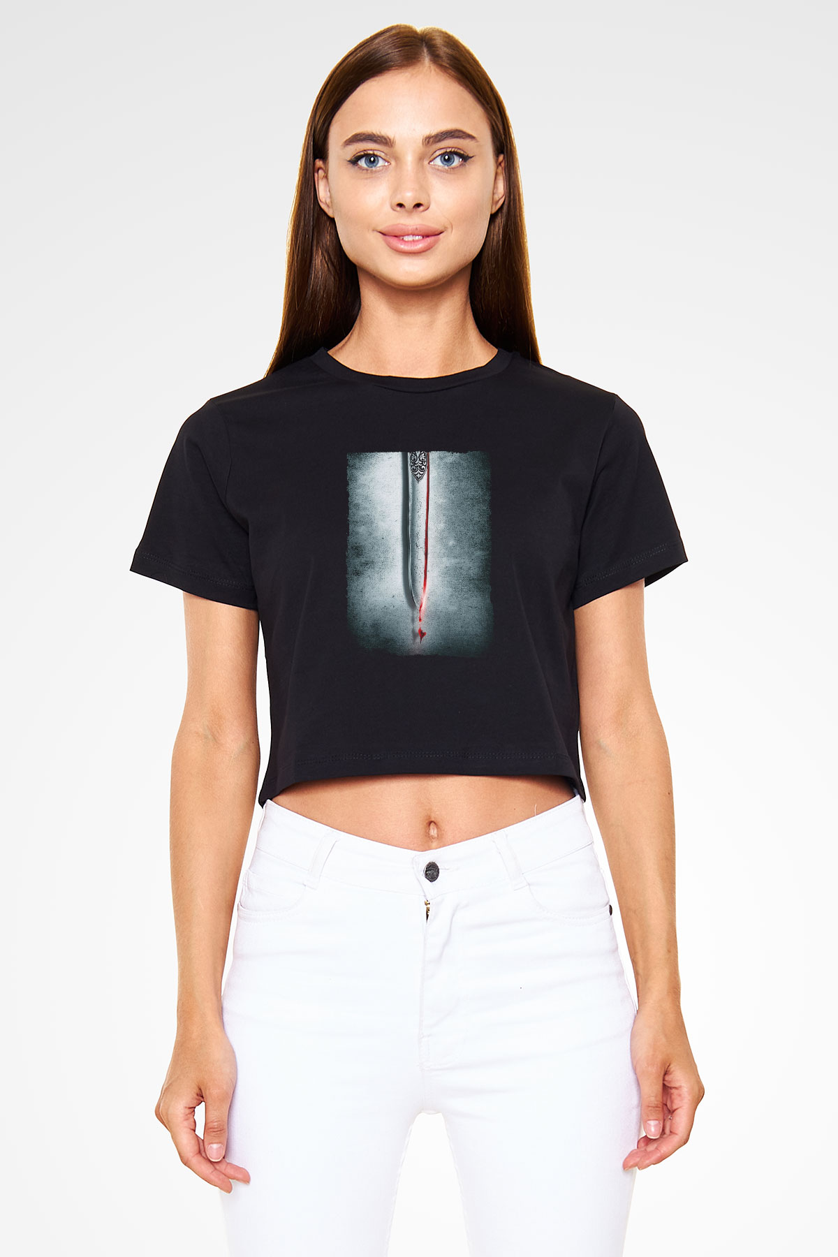 Unisex Cesur Yürek (Braveheart) Baskılı Siyah Crop Top T-shirt