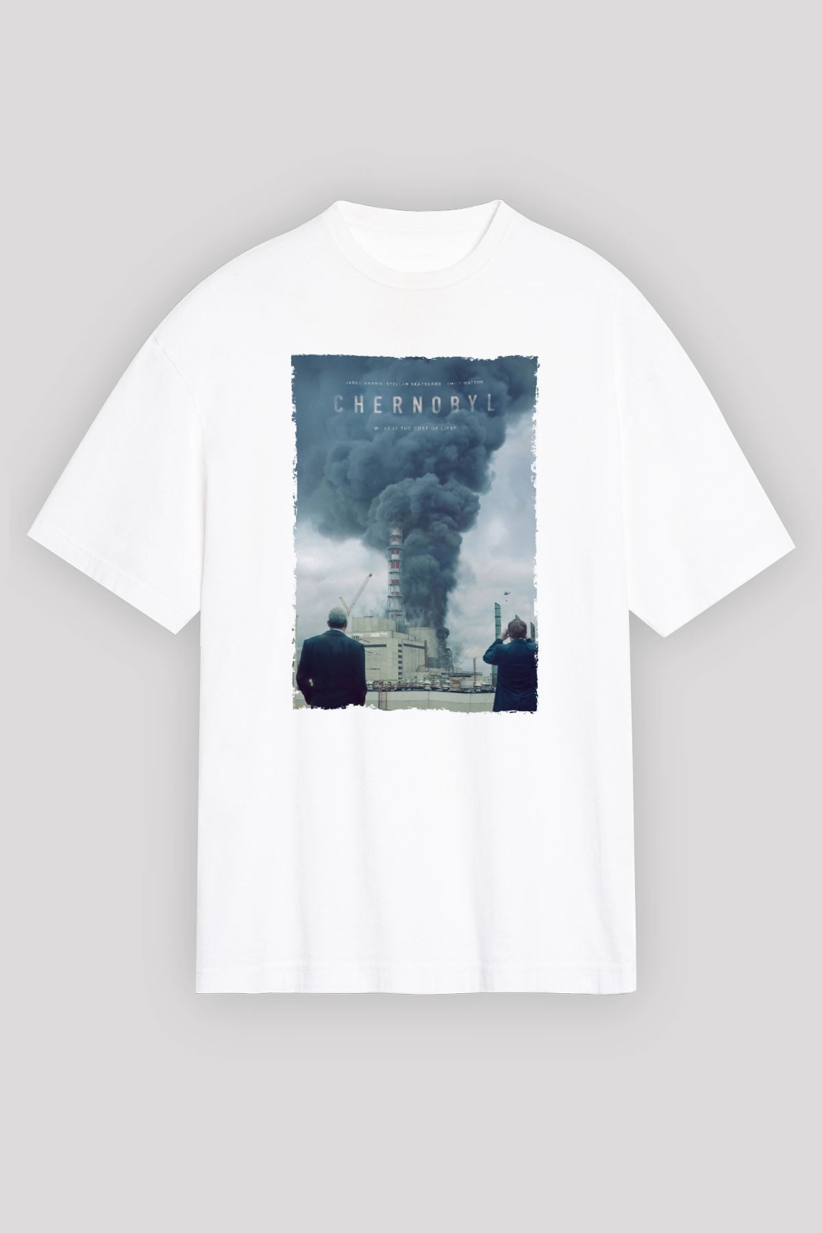 Unisex Chernobyl Baskılı Beyaz Oversize Tişört