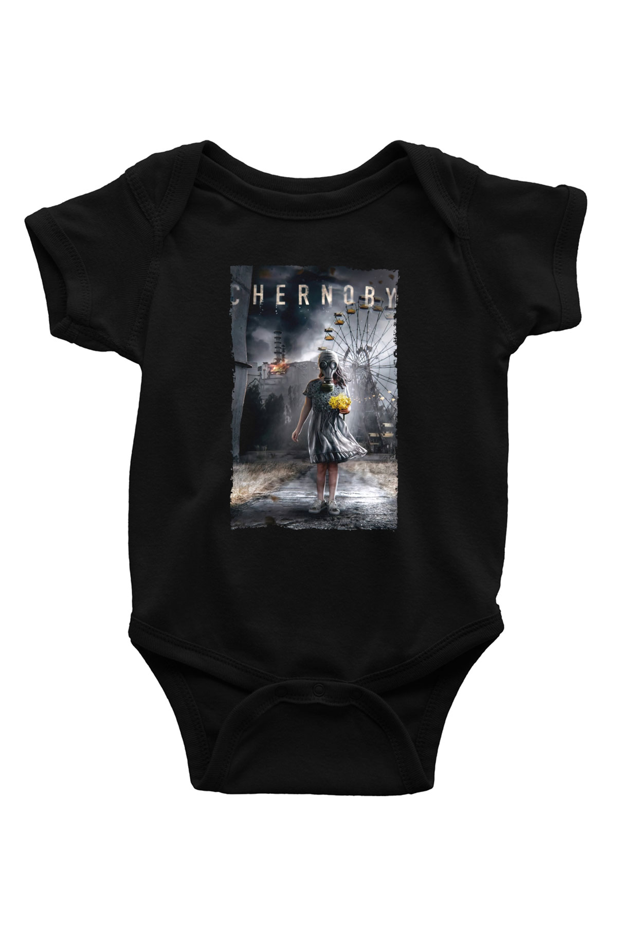 Unisex Chernobyl Baskılı Siyah Bebek Body - Zıbın