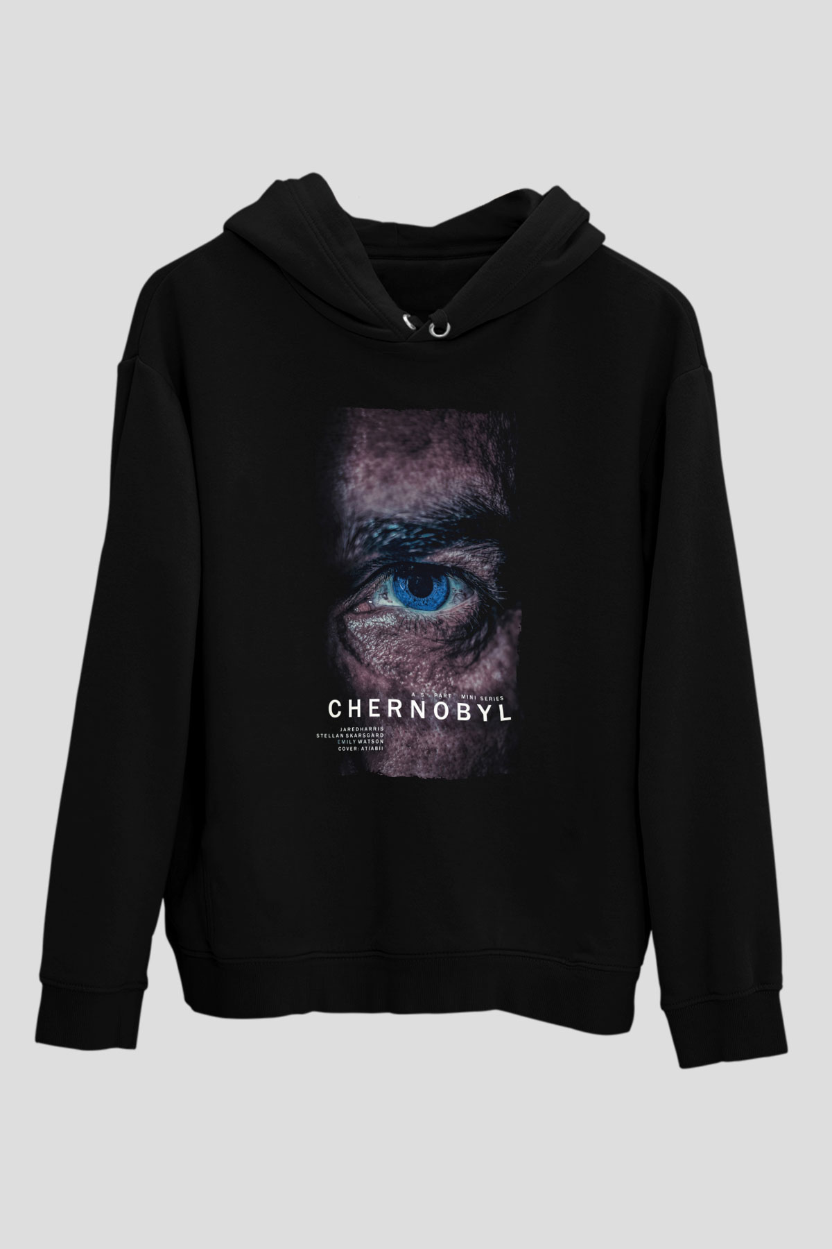 Unisex Chernobyl Baskılı Siyah Kapüşonlu Sweatshirt