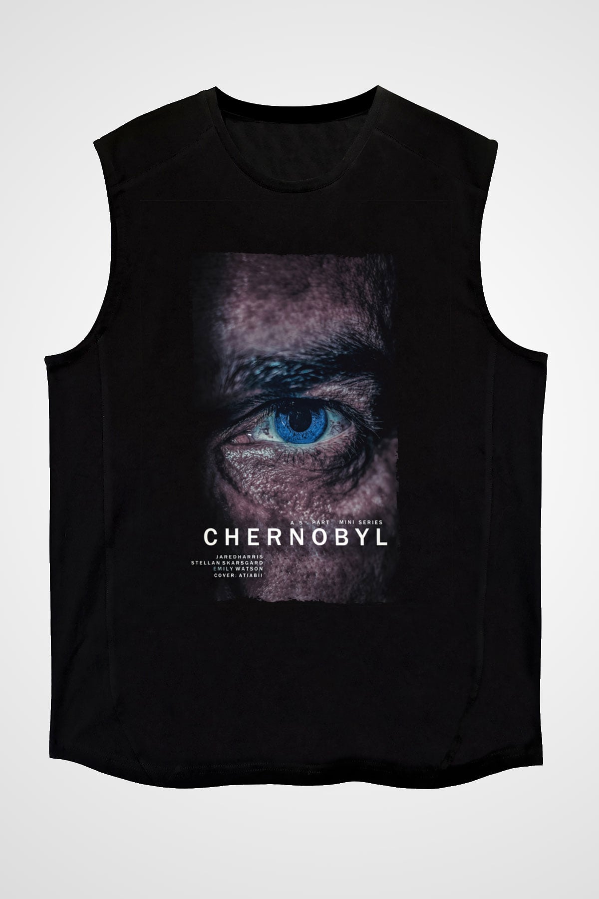 Unisex Chernobyl Baskılı Siyah Kolsuz Tshirt