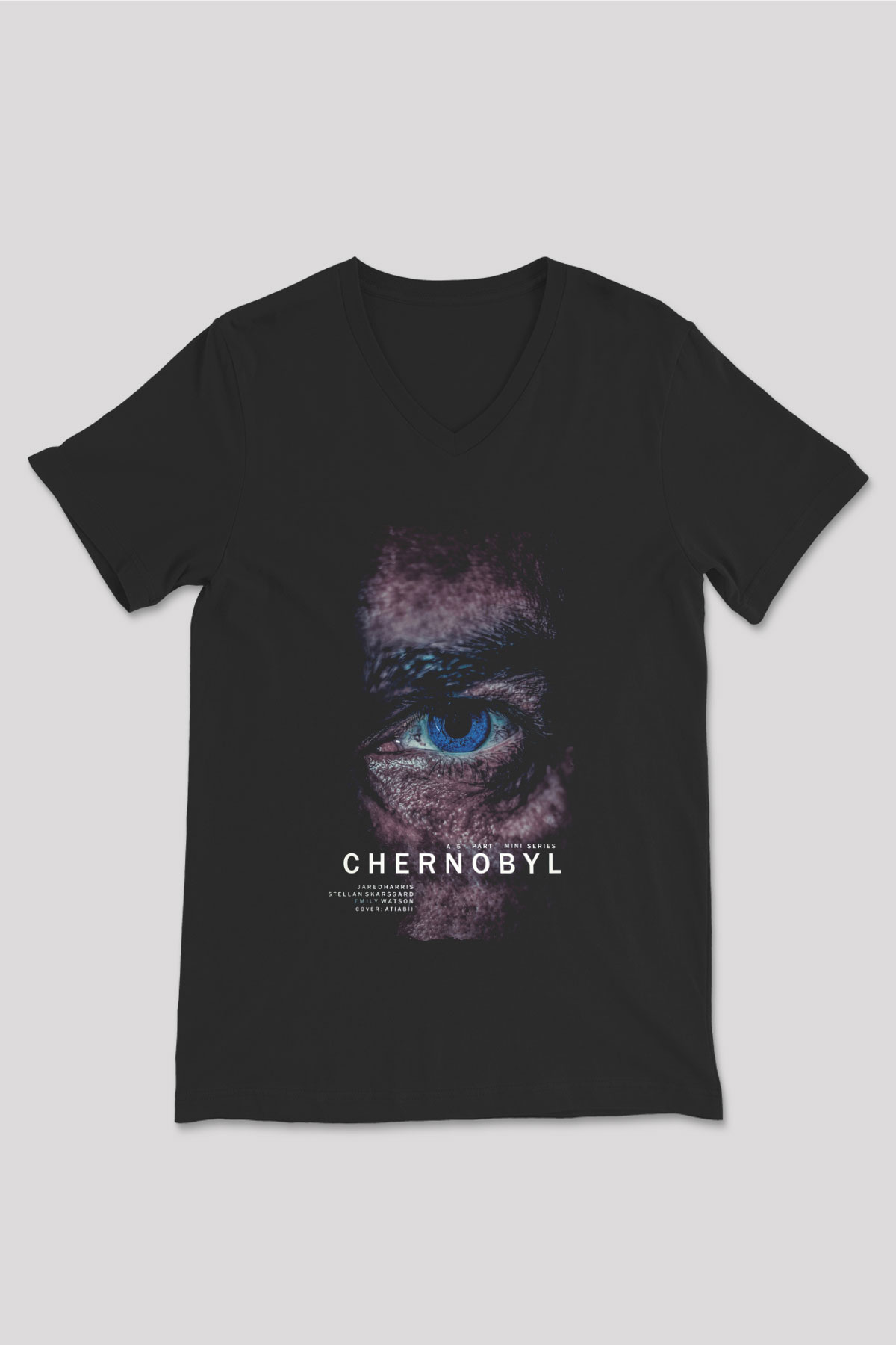 Unisex Chernobyl Baskılı Siyah V Yaka Tshirt