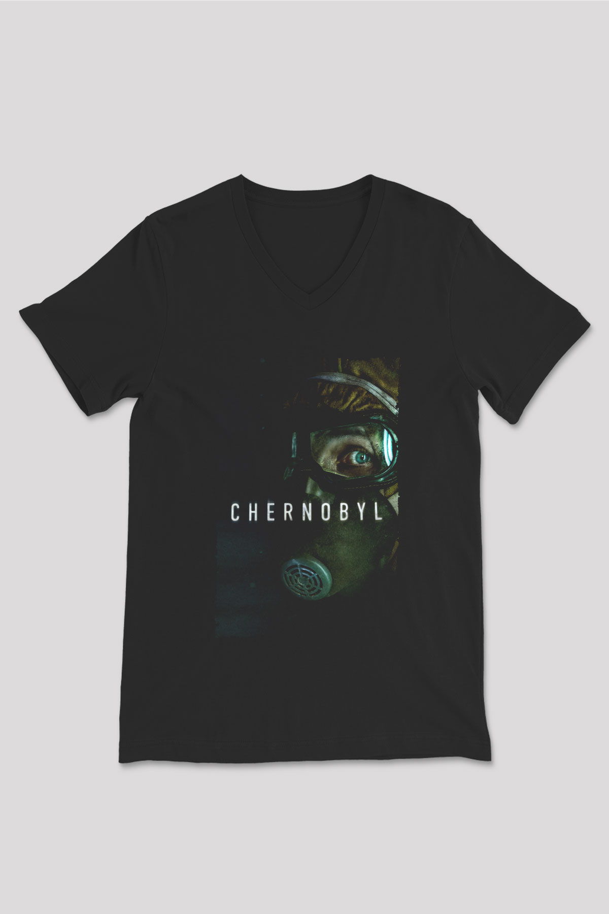 Unisex Chernobyl Baskılı Siyah V Yaka Tişört