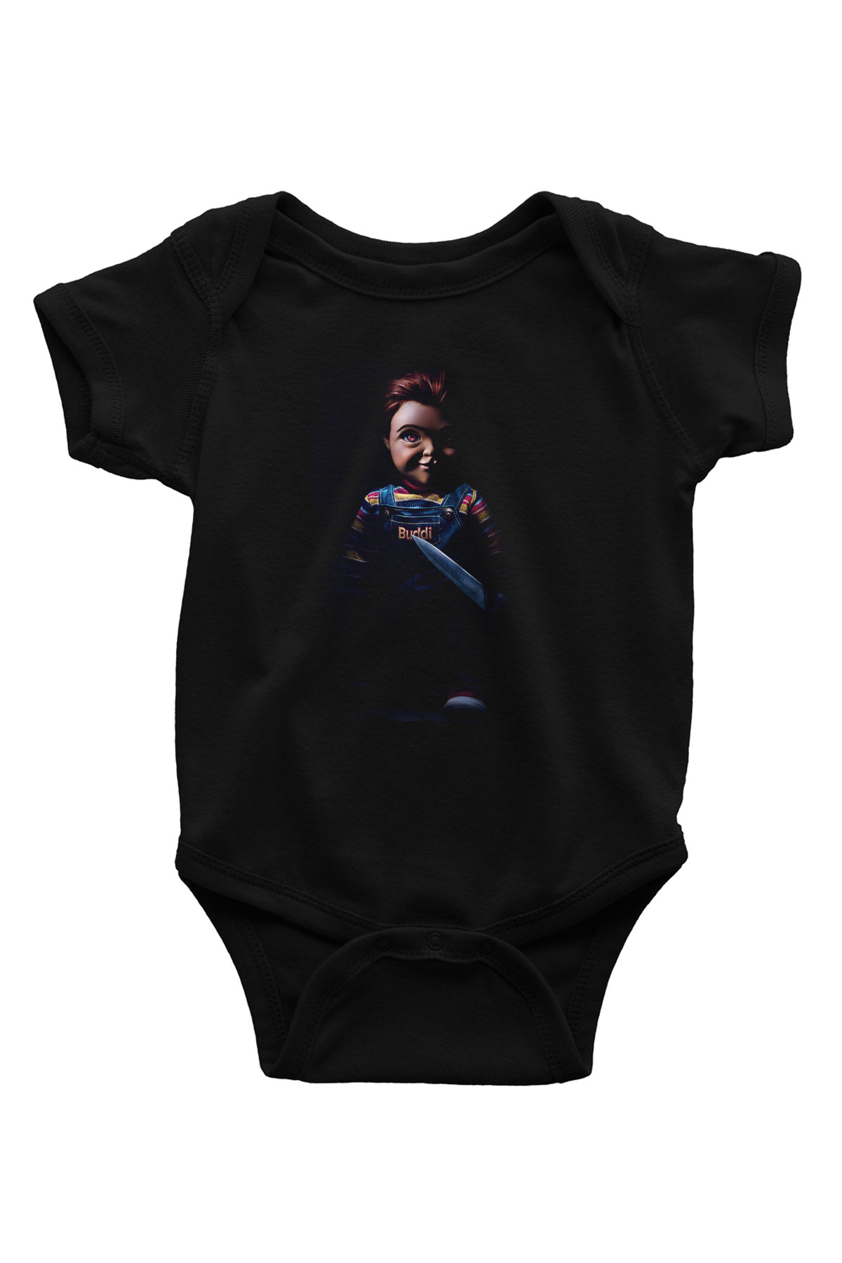 Unisex Chucky (Child's Play) Baskılı Siyah Bebek Body - Zıbın