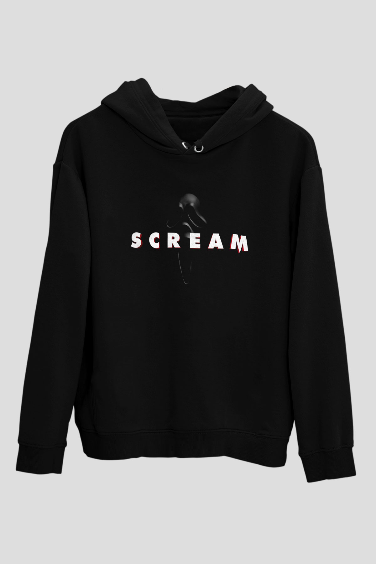 Unisex Çığlık (Scream) Baskılı Siyah Kapüşonlu Sweatshirt
