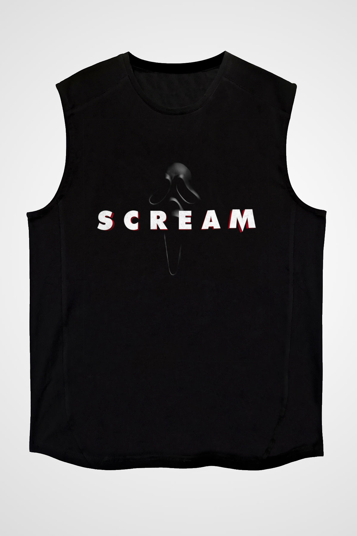 Unisex Çığlık (Scream) Baskılı Siyah Kolsuz Tişört